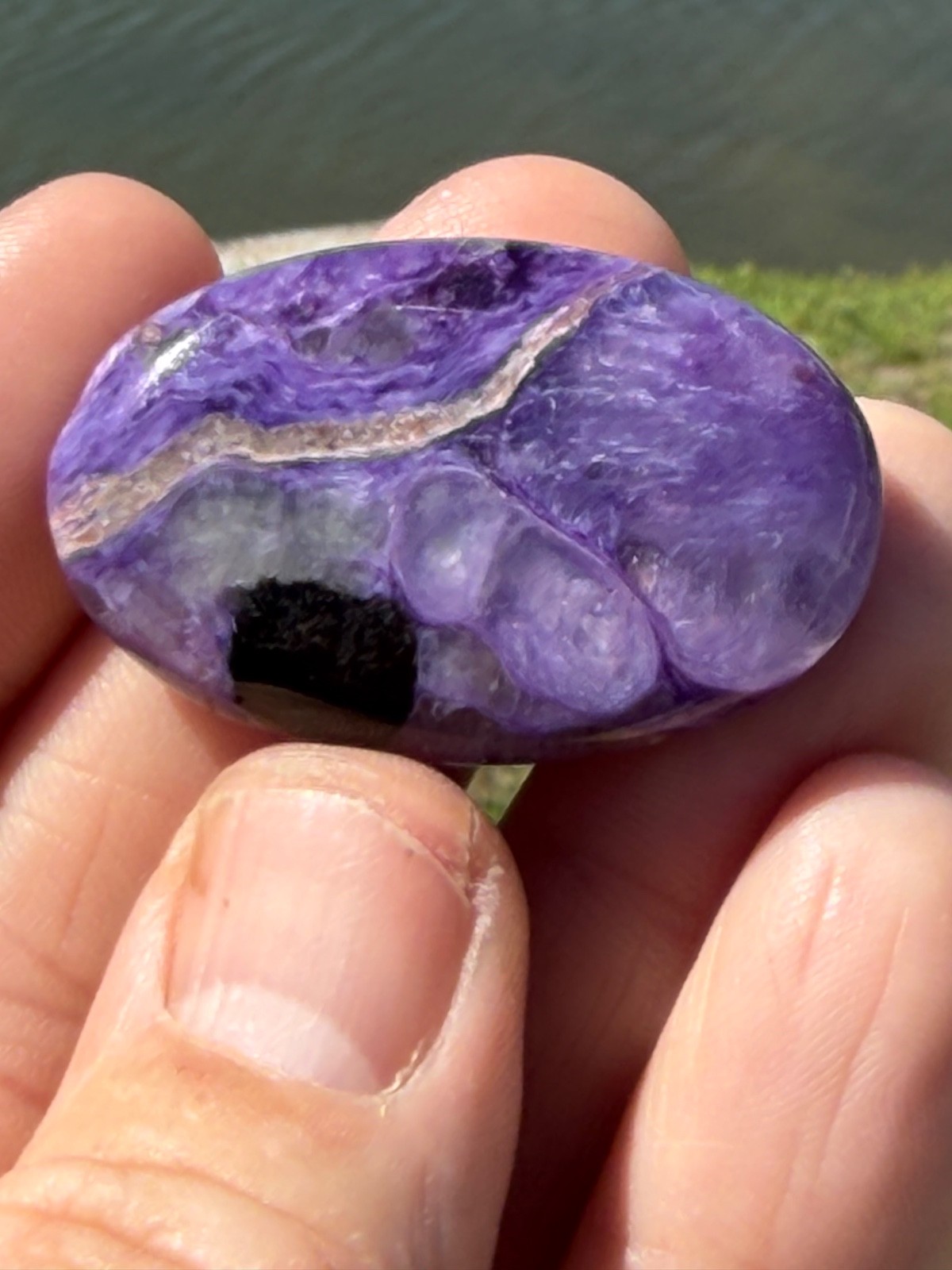AA Charoite Polished Gemstone Small Palmstone 1 5/8″ 16 Grams Colored By Nature.