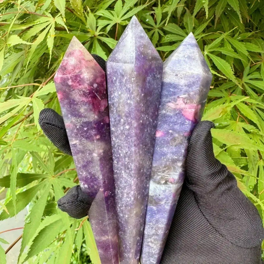 Natural Pink Tourmaline Quartz Crystal Wand Tower Healing Stone Decor + stand