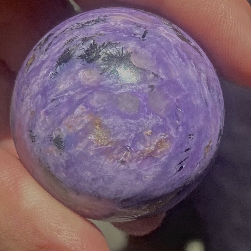 Charoite Fine Grade 36 Milliter Sphere w/ Display Stand 64 Grams Siberia Russia