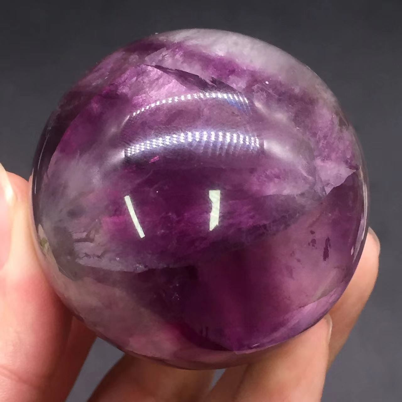 Natural Purple Fluorite Quartz Crystal Carved Ball&Free Stand Healing Reiki 52mm