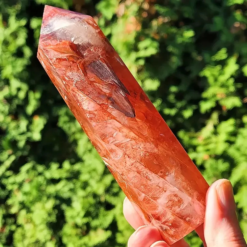 Red Fire Crystal Obelisk Wand Hematoid Quartz Tower Healing Crystal Specimens