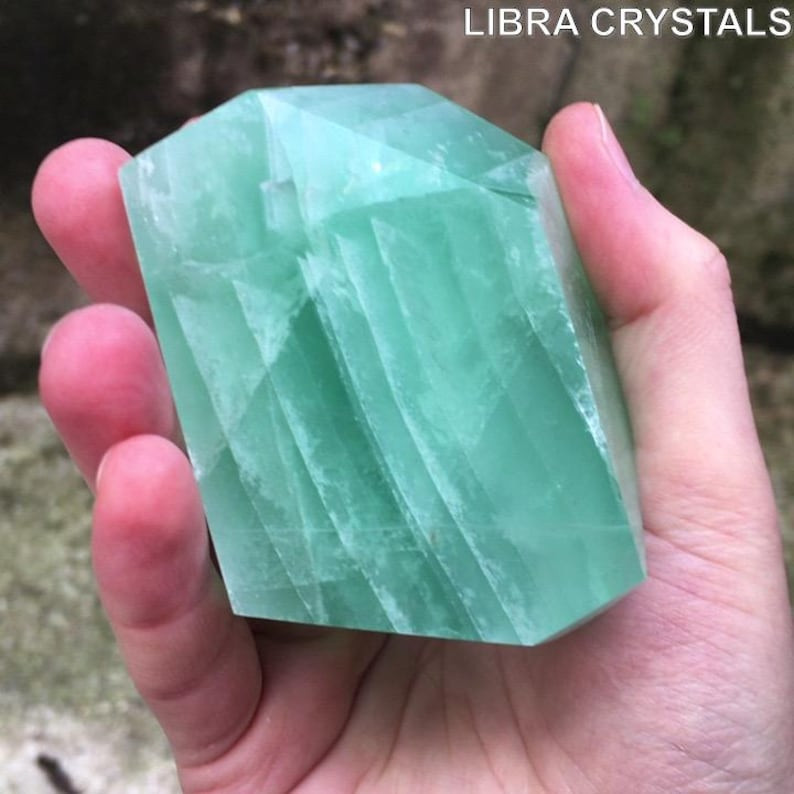 Rare Banded Green Fluorite Freeform Polished Crystal 382g Mint Sea Green Decor