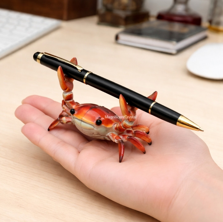 Cute Crab Pen Holder Desk Organizer Healing Animal Pen Stand Mini Statute Decor