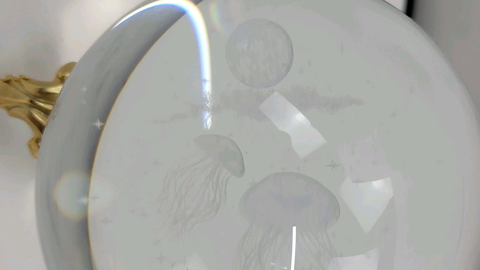 Jellyfish Crystal Ball No Stand, 3D Laser Engraved Glass Sphere Decorative Ball