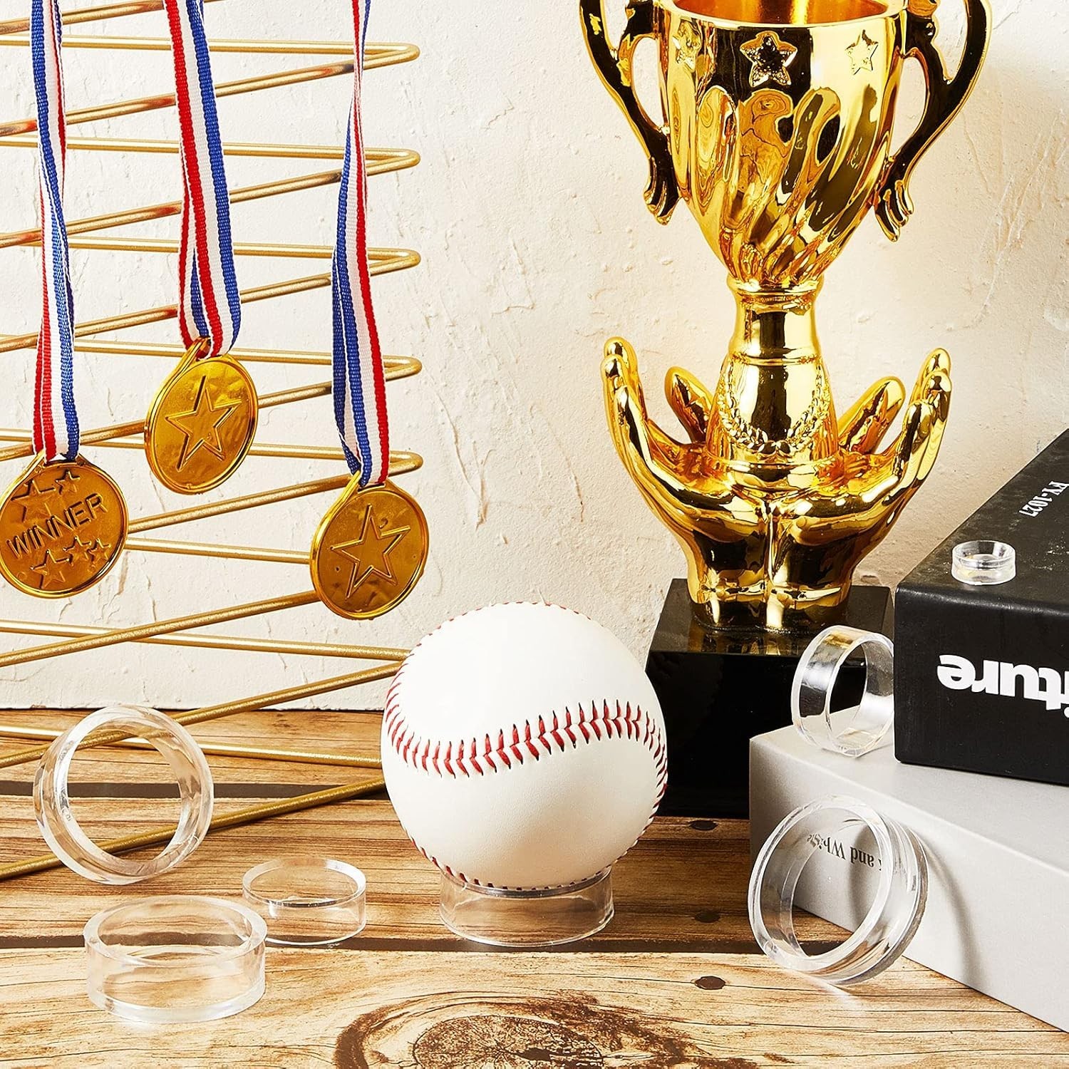 15 Pcs Crystal Sphere Stand Acrylic Sphere Holder S/ M/ L Round Baseball Stands