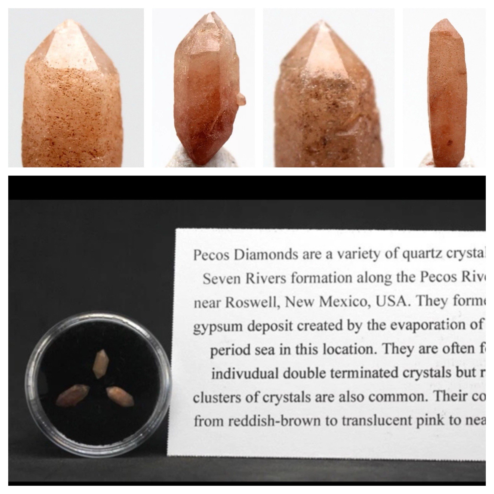 PECOS DIAMOND QUARTZ Specimen Crystal Cluster Mineral NEW MEXICO 3PCS w/ ID card