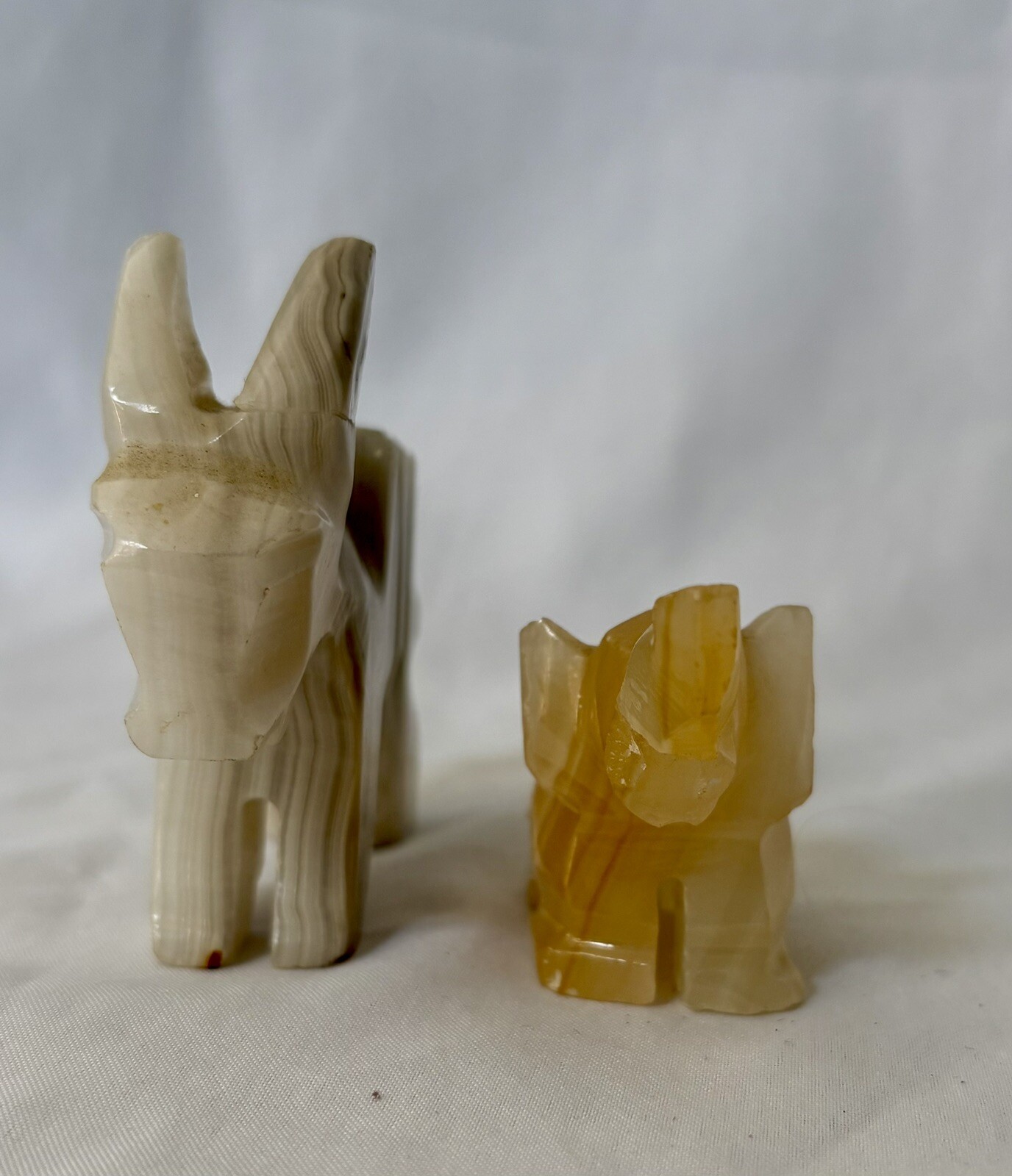 ￼ Vintage Hand Carved Polished Stone Elephant And Donkey/Mule/Burro READ