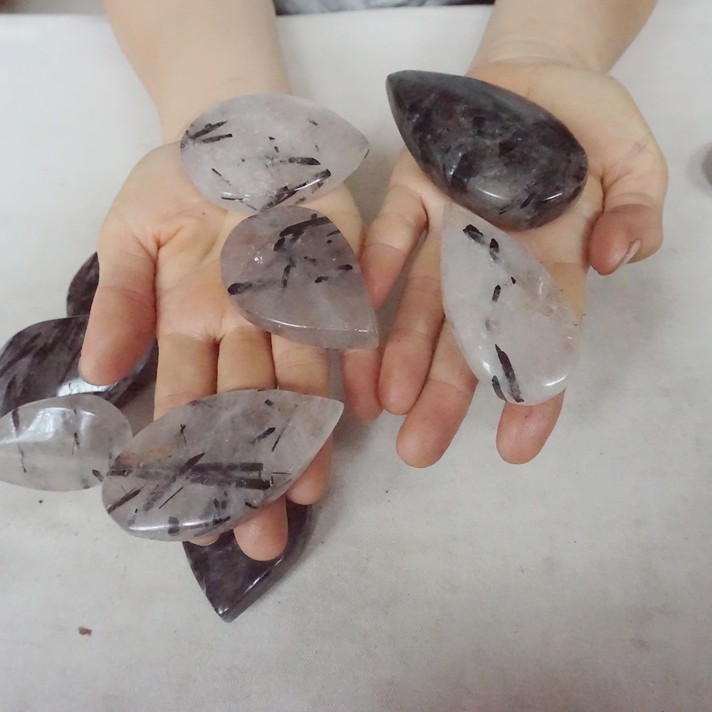 2.2LB 12Pcs Natural Black Hair Tourmaline Quartz Crystal Water Drop Healing