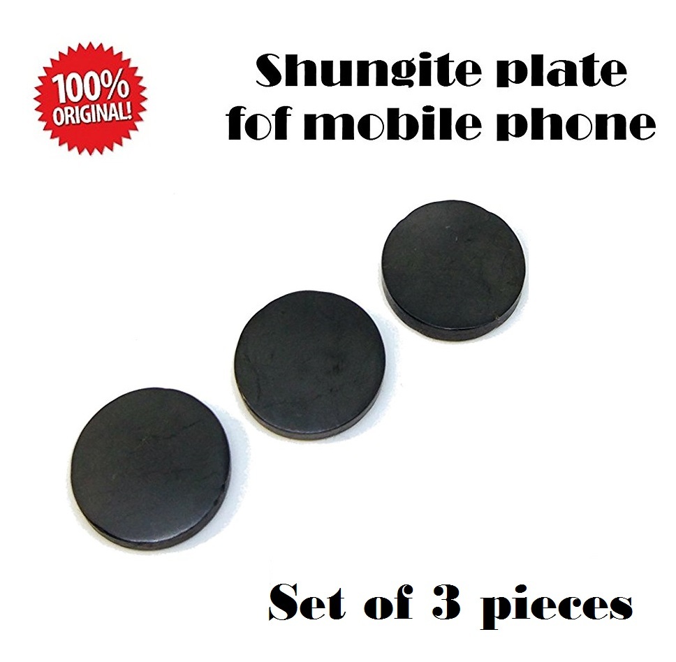 3 x Shungite Mobile cell phone sticker ROUND 19 mm EMF protection POLISHED
