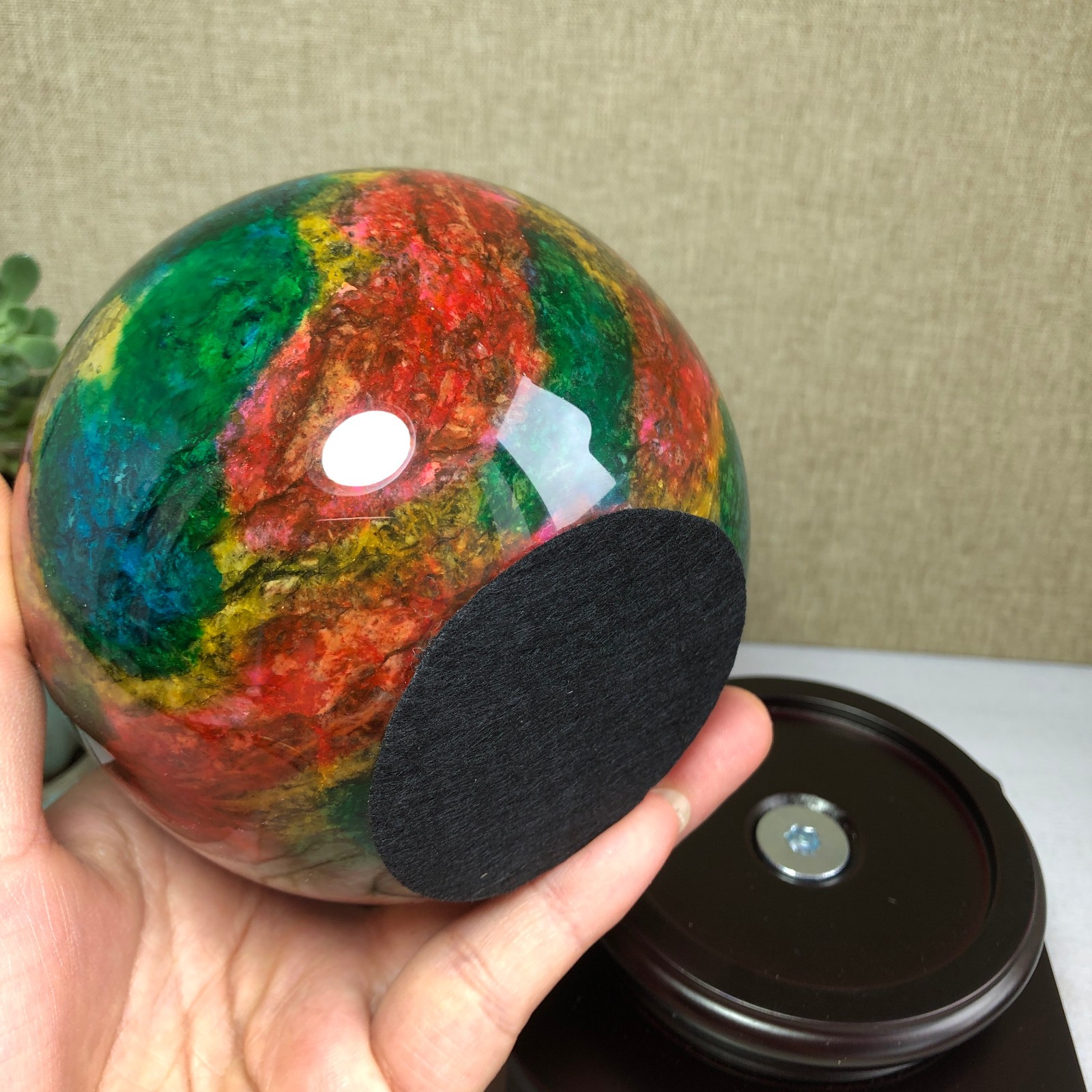 Natural “Seven Colors Jade” sphere flat bottom specimen Taiwan China 99mm A4580
