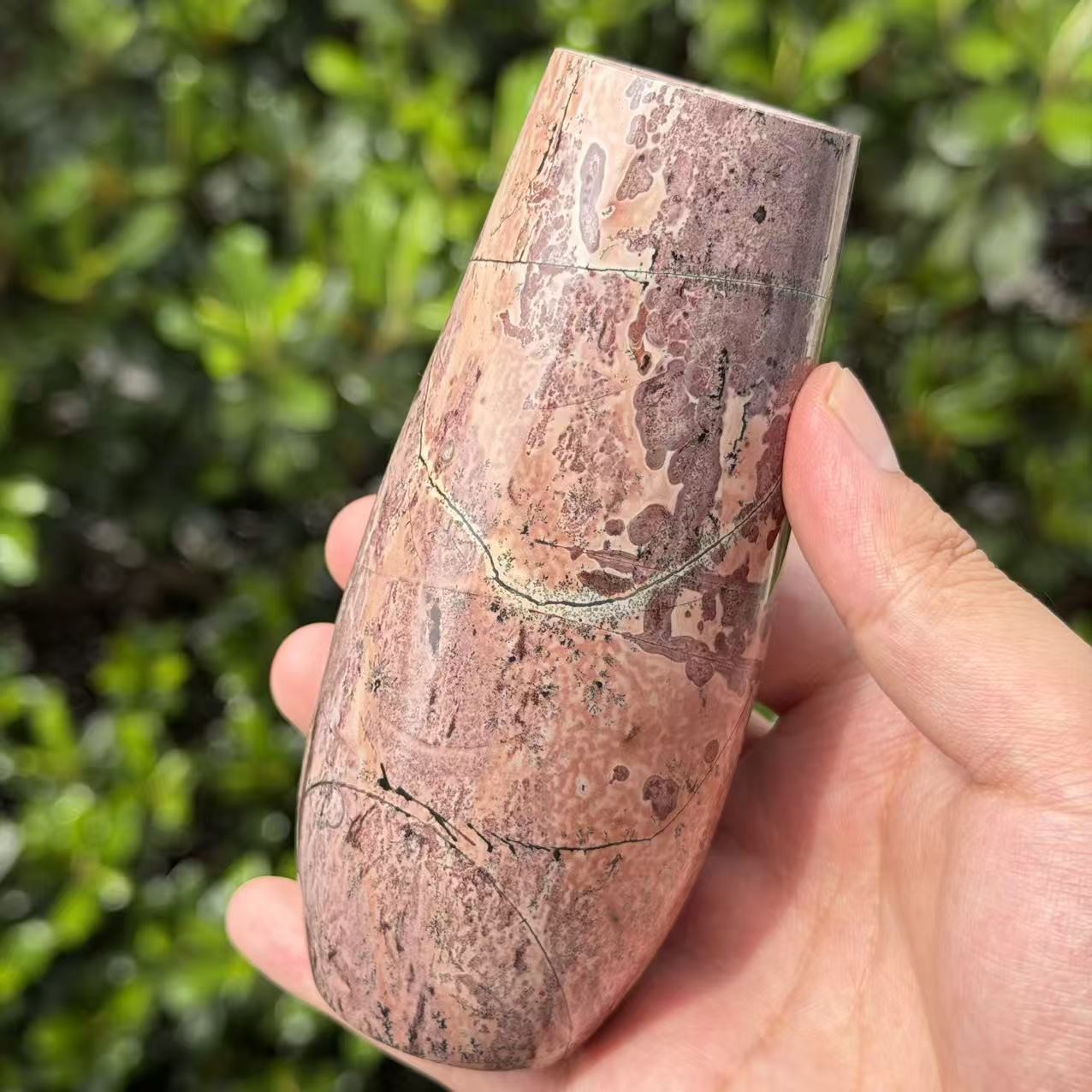 1.1LB 5.1″ Natural Picture Jasper Vase Crystal Carving Healing Home Decor