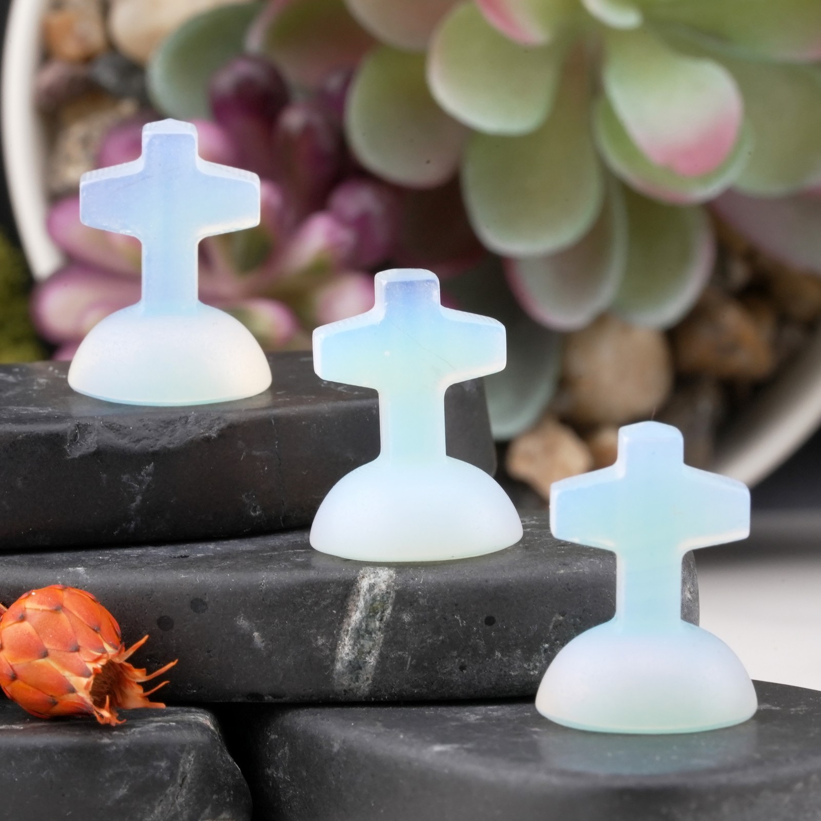 Opalite Mini Crystal Cross Carving Stone Faith Trinket Religious Stone Decor