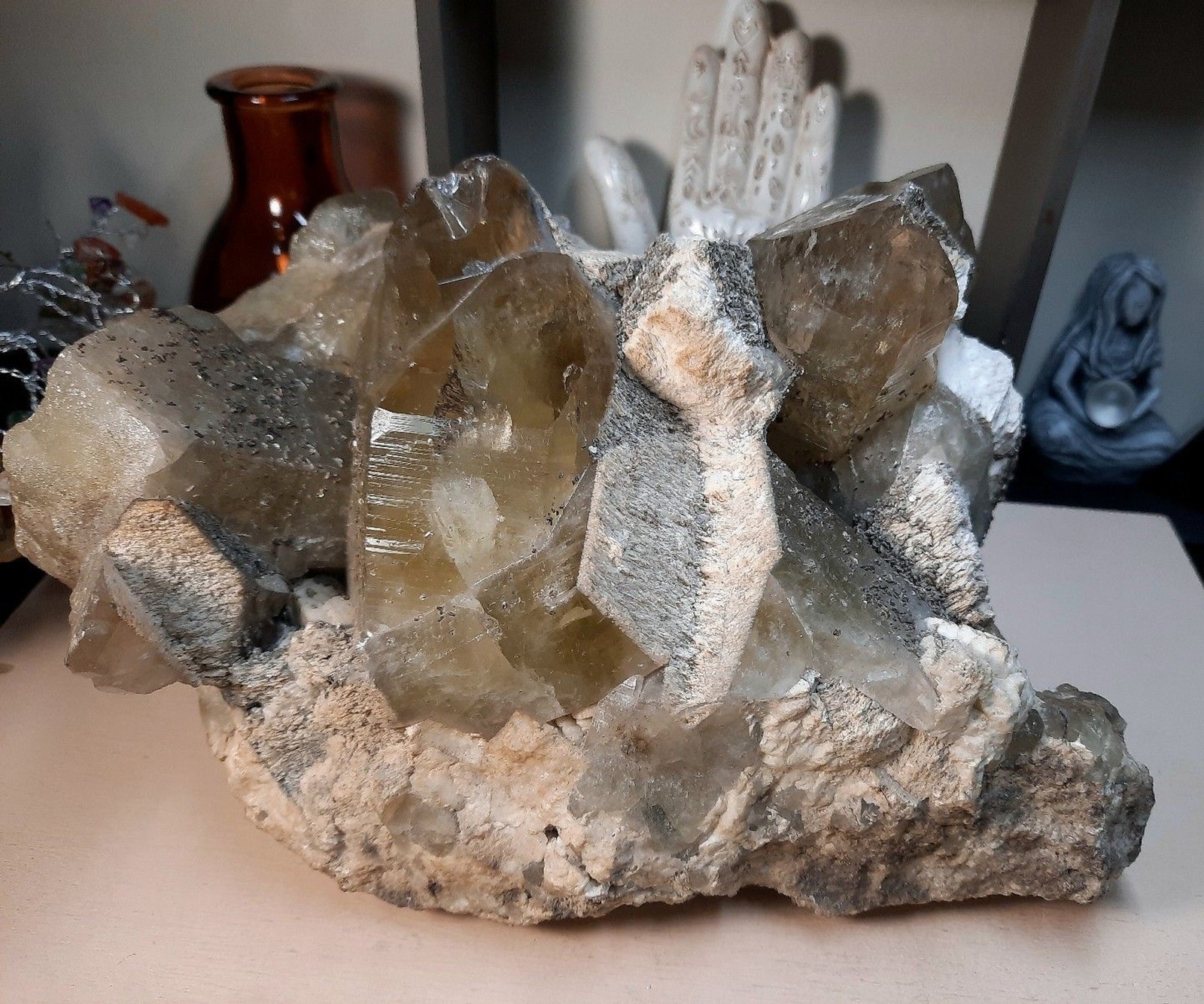 Massive 7.5lb Smoky Citrone Quartz with Pyrite and Barite Crystal Cluster