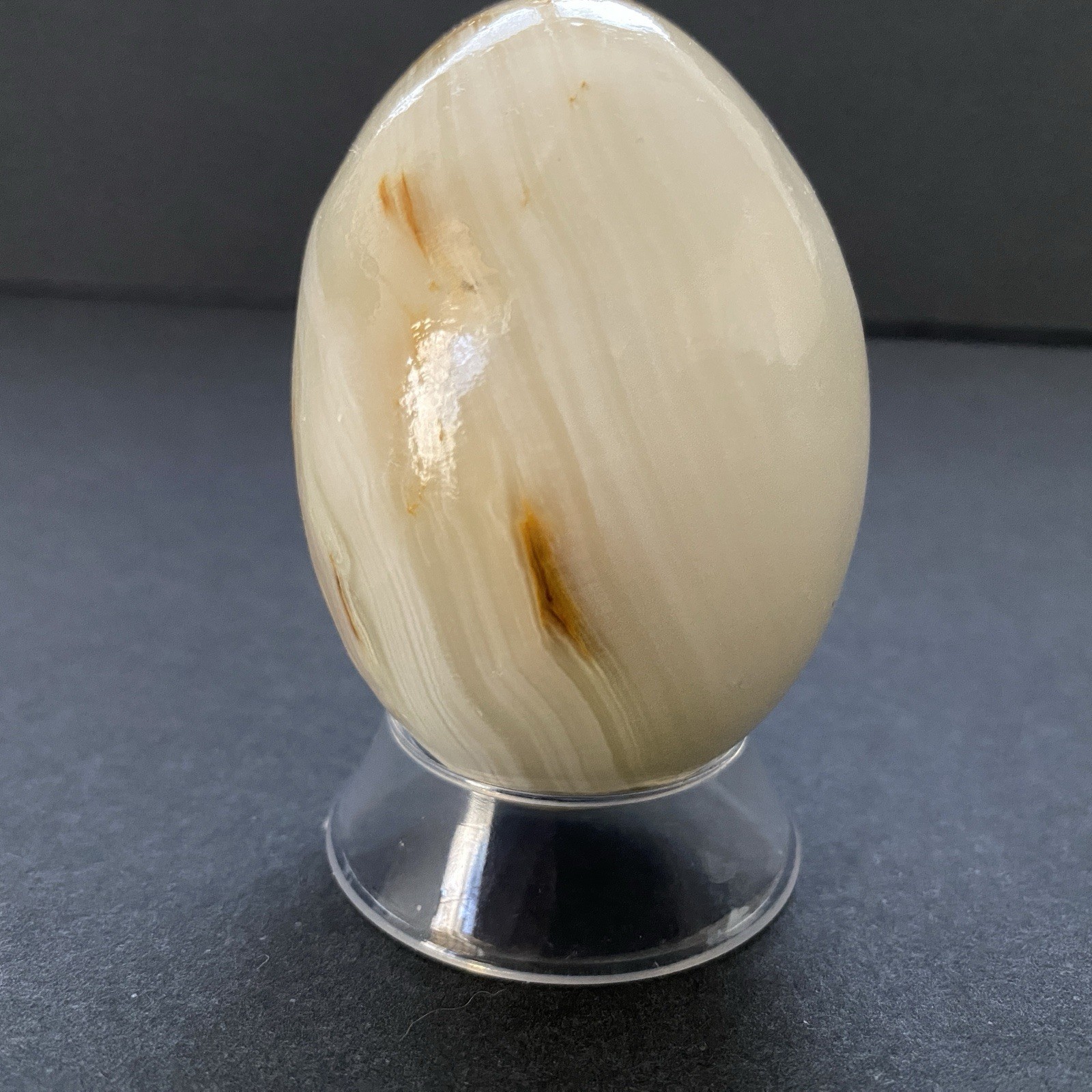 Natural Onyx Stone Egg With Stand Hand Polished Banded Agate Calcite Crystal