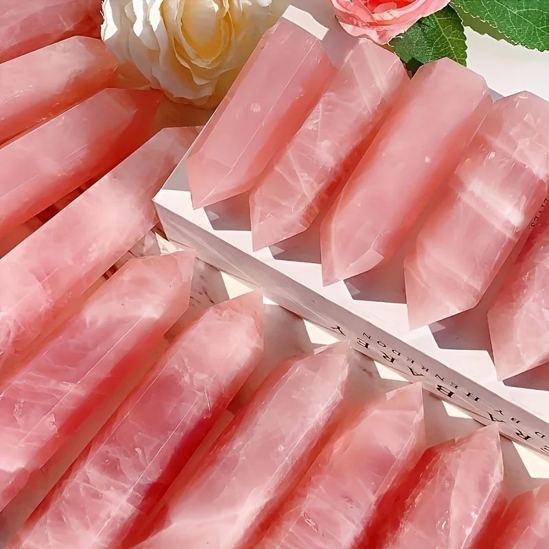 Rose Quartz Pink Tower Point Obelisk Healing Hexagon Crystal Wand Healing Stone