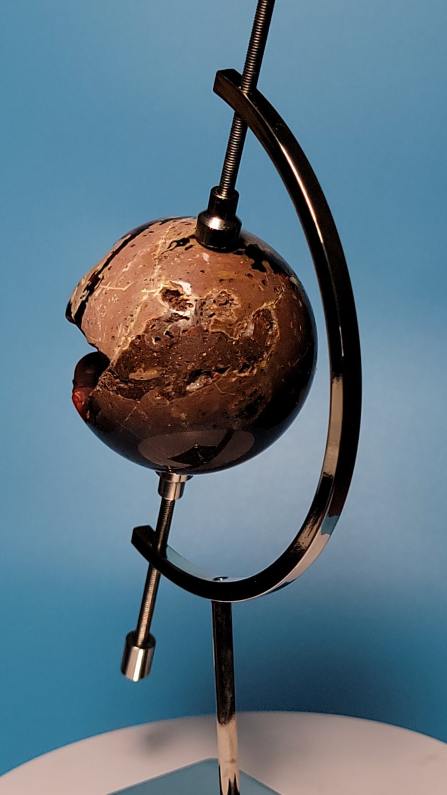 93G Natural Volcanic Red Agate QUARTZ Crystal Sphere and Aluminum Display Stand