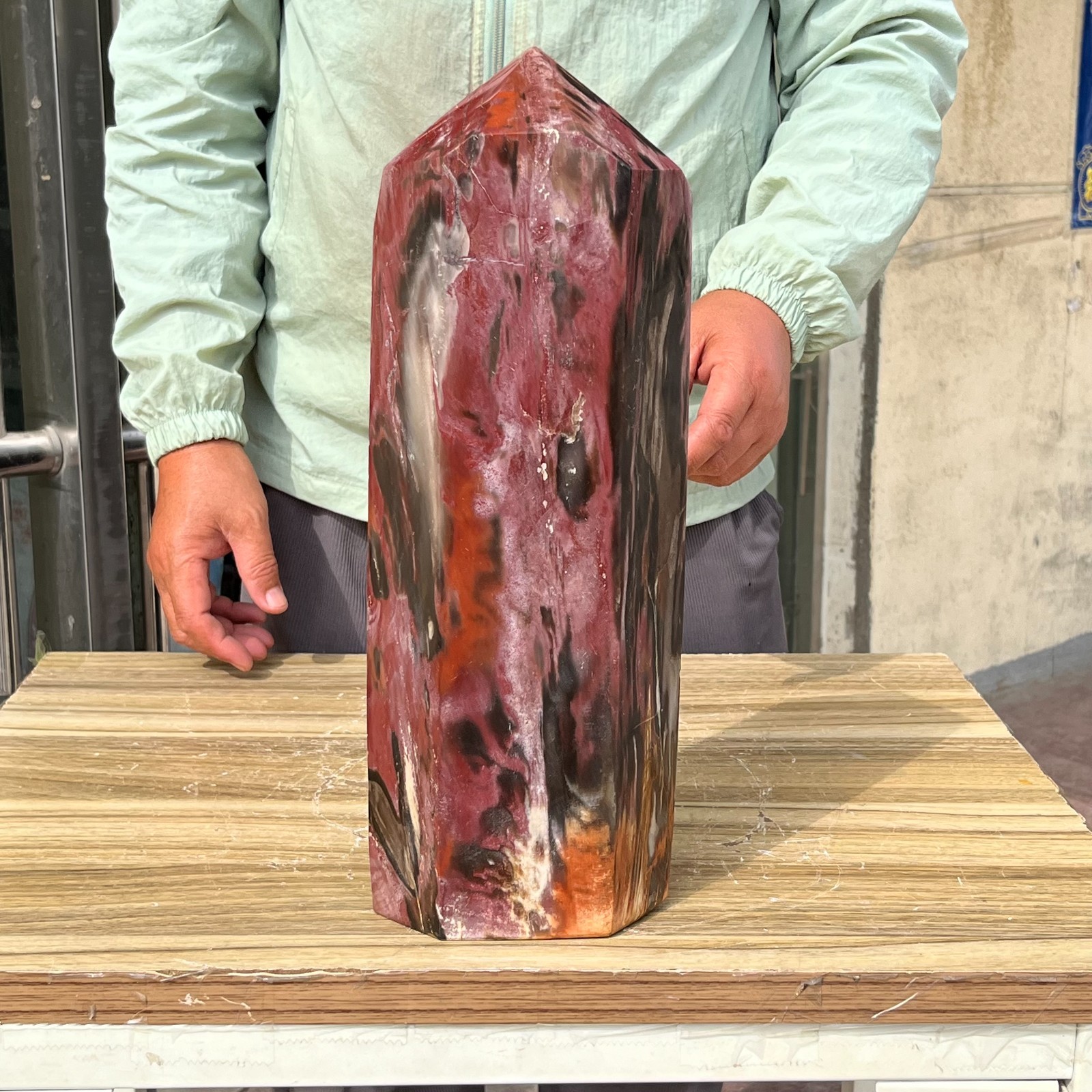 16.98LB Large Natural Polished Petrified Wood Obelisk Tower Crystal Reiki Decor