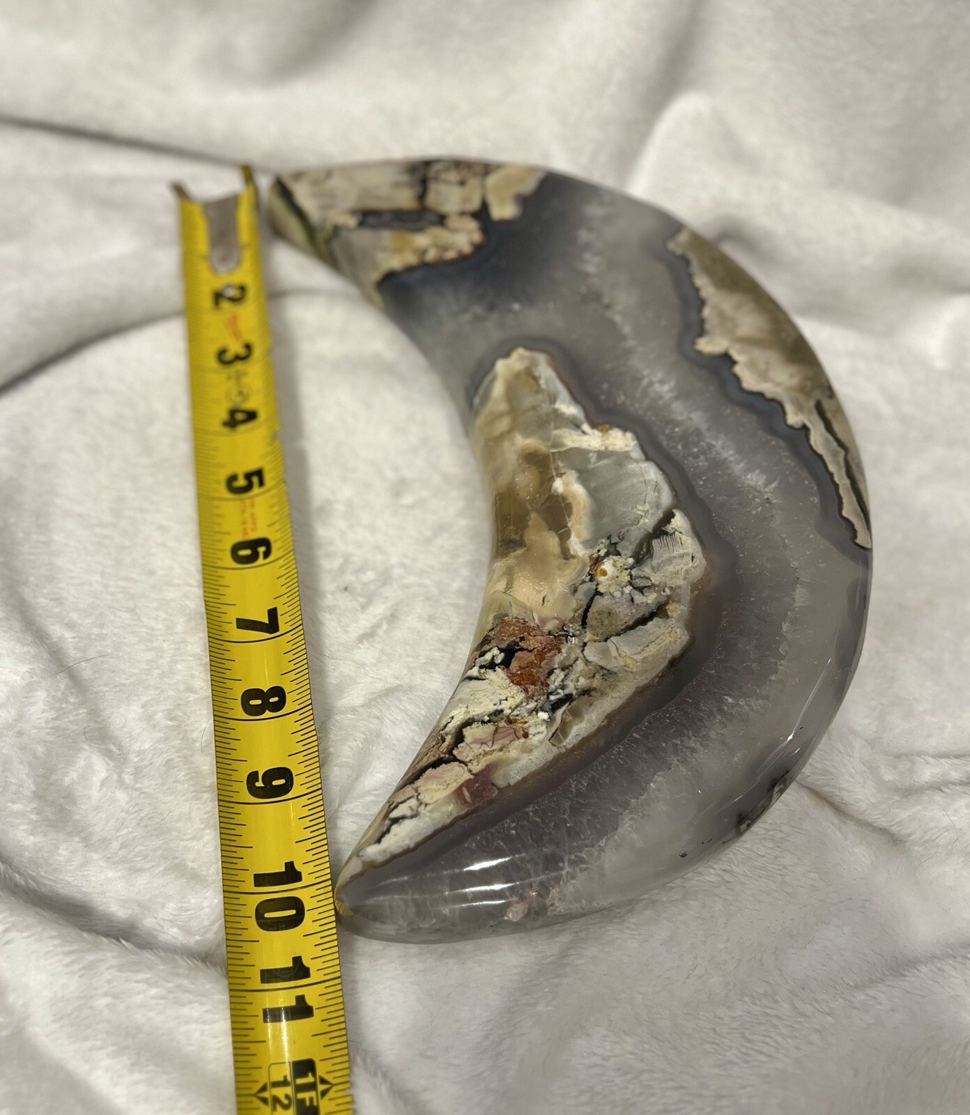 XL Druzy Volcano Agate Moon (10 1/2 in./almost 7 lbs.) Nice Strong UV Reactive