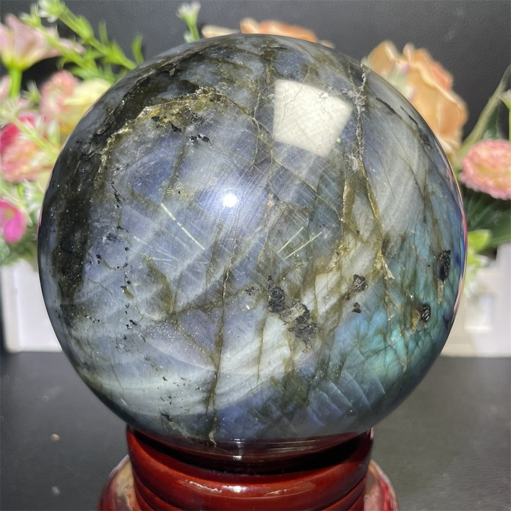 5.1LB 4.3″Natural A+Blue Flash Labradorite Sphere Ball Crystal Quartz Decor Heal