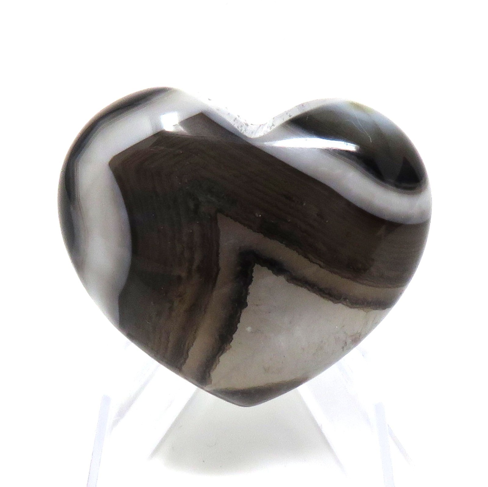 Black Banded Agate Stone Heart #1207-40mm x 35mm x 15mm or 1.57″ Pocket Gemstone