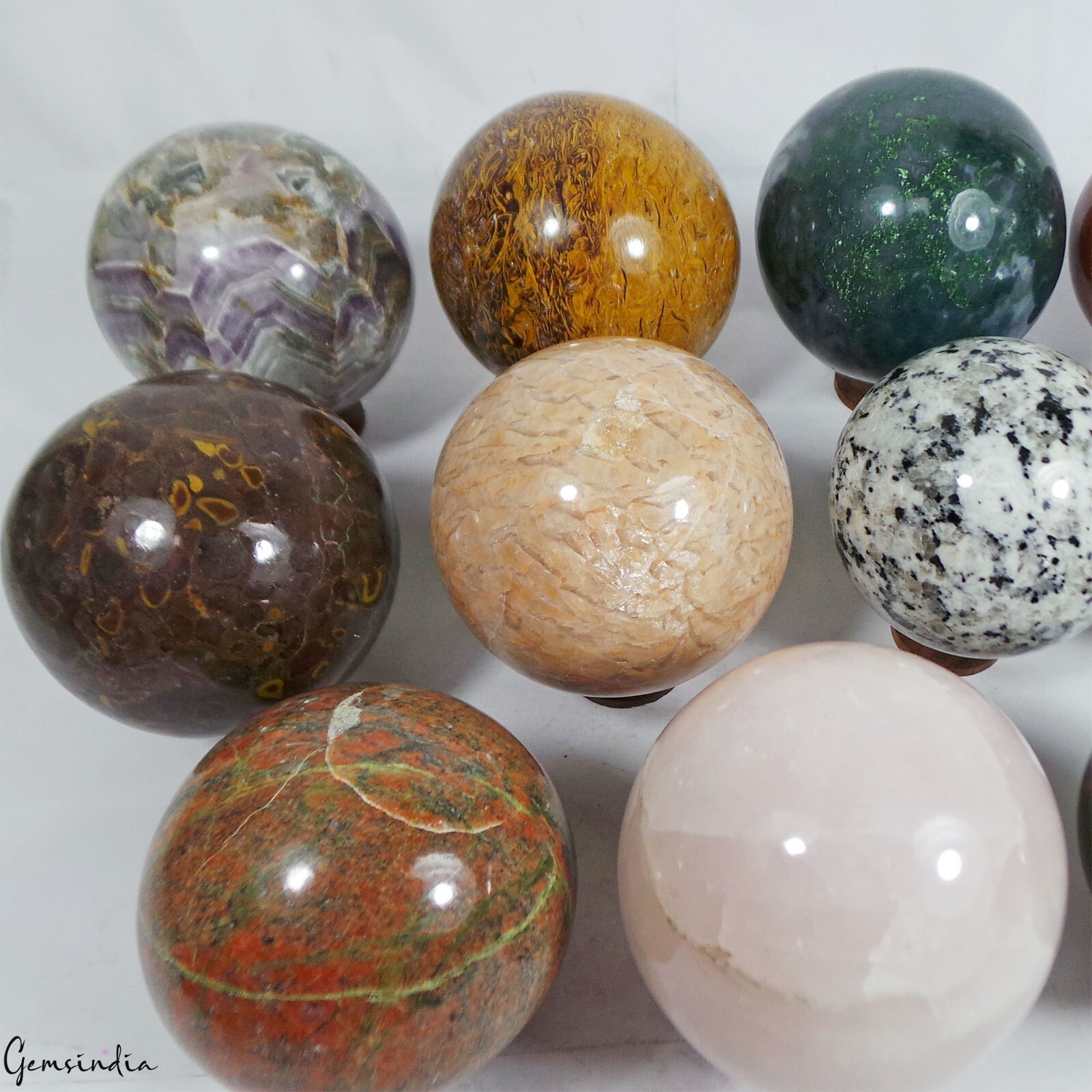 4.2 kilo 11 Pcs Set Of Multigems Crystal Sphere Ball Polished Healing w/ Stand