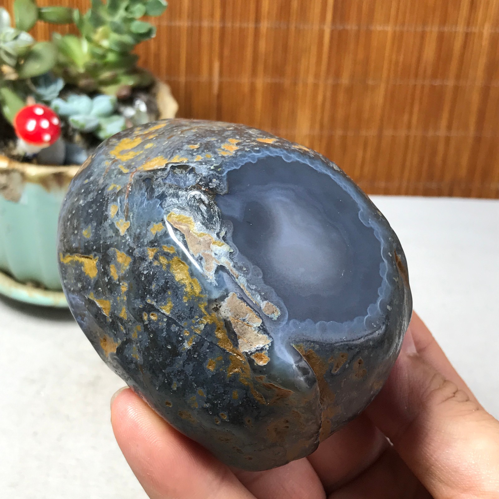88-73-40mm Natural Polished Agate Carved Stone Rock Ashtray Ash Tray 257g A6326