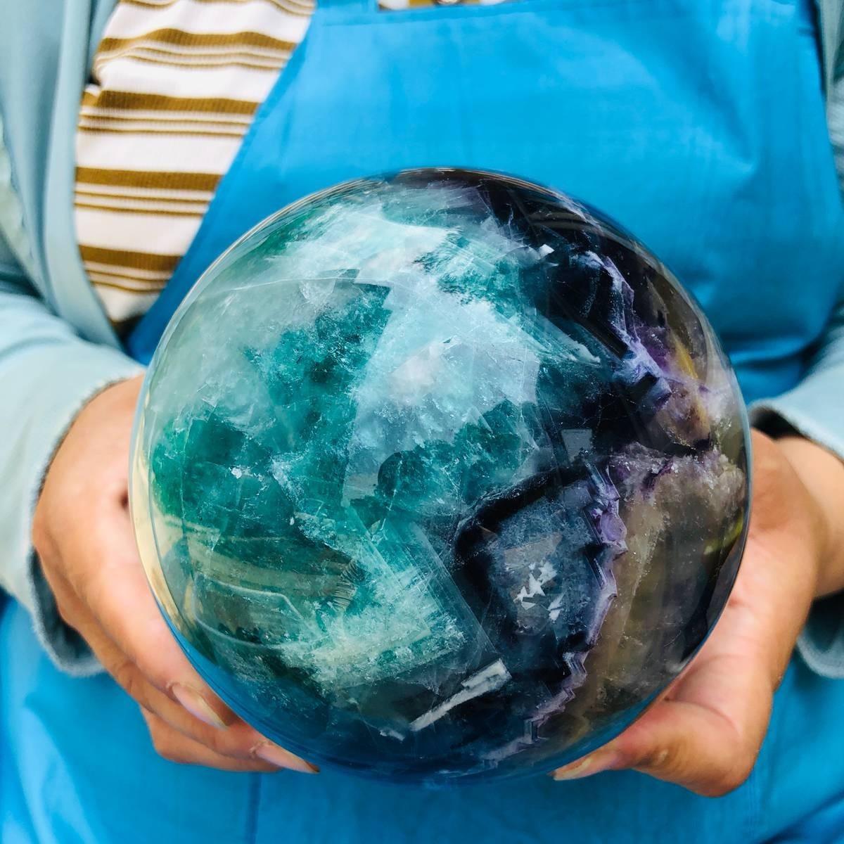 6.22LB Natural Crystal Rainbow Fluorite Sphere Display Ball Reiki Healing