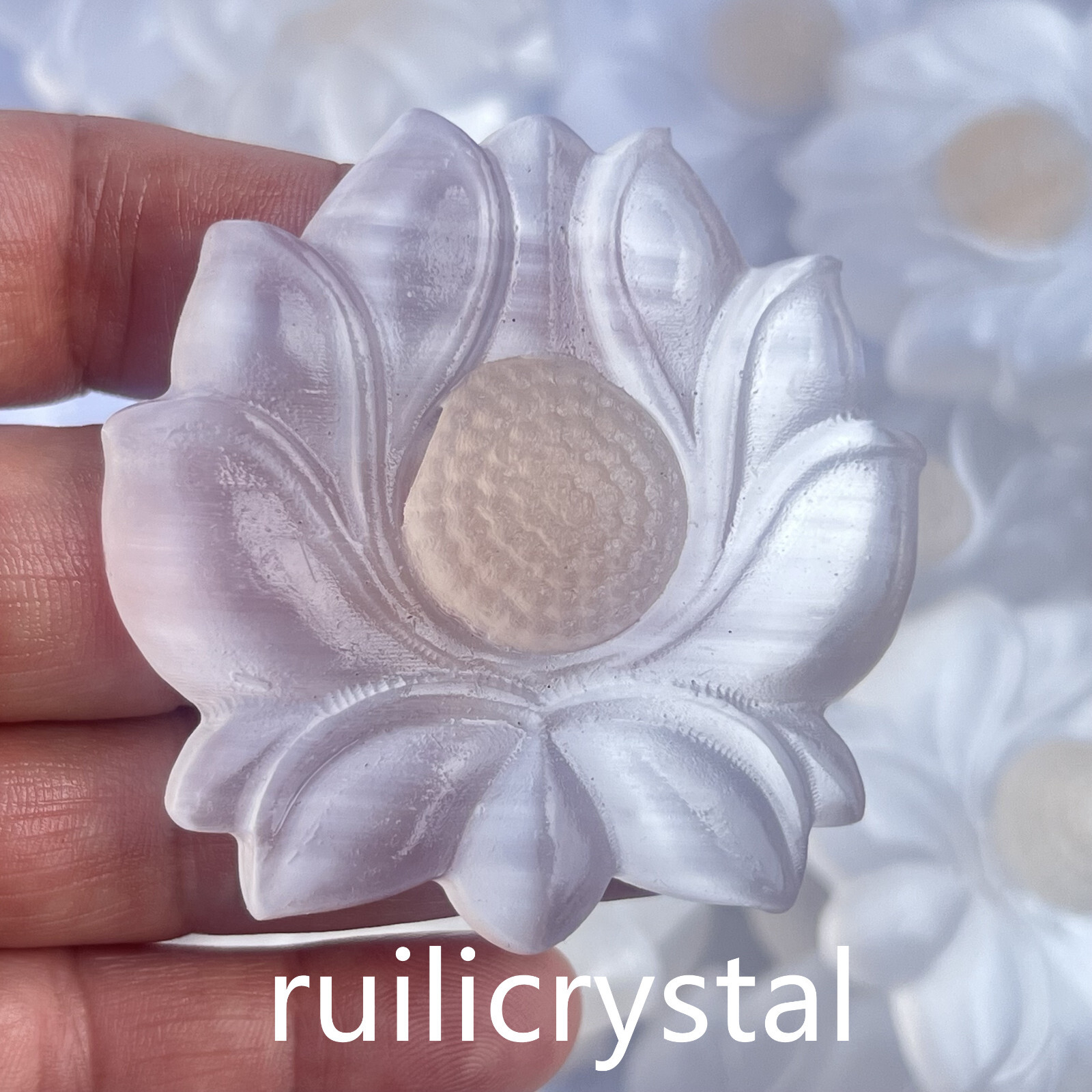 3 ” Natural Gypsum Quartz Hand Carved flower Skull Crystal Healing 1pc