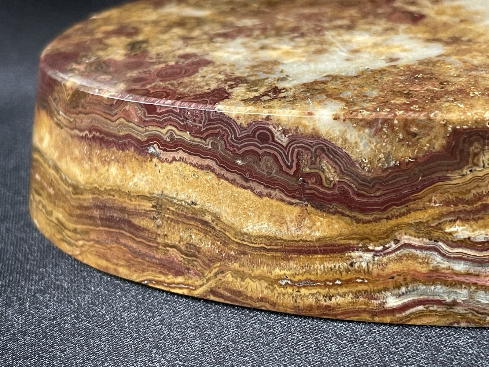 Carved And Polished Stone Dish Crazy Lace Agate Oval Jewelry Dish Cufflinks Tray