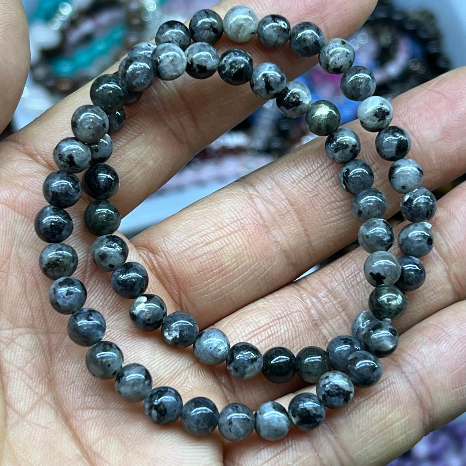 Wholesale Lot 6 Pcs Natural ShimmerStone 6 mm 7.5″ Crystal Stretch Bracelet