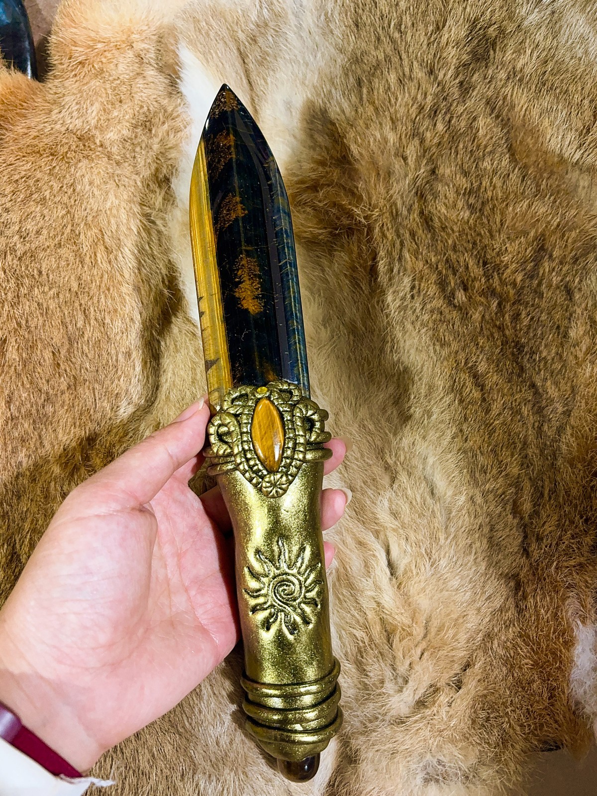 11 ” Tiger Eye crystal handmade knife sculpture,magic knife figurine 1pcs