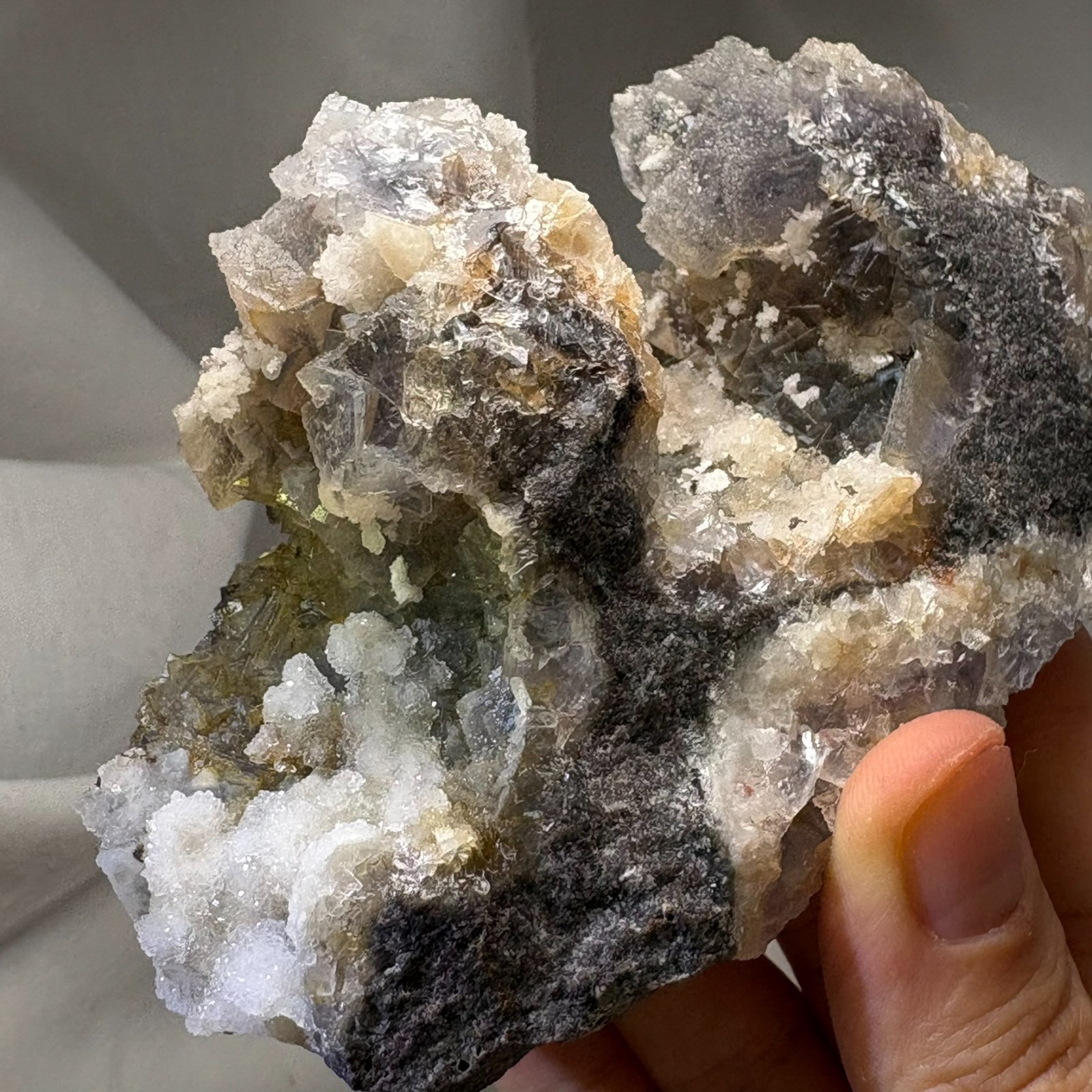 Rare Dual Color Fluorescent Natural Fluorite w/ Gypsum Raw Mineral Specimen