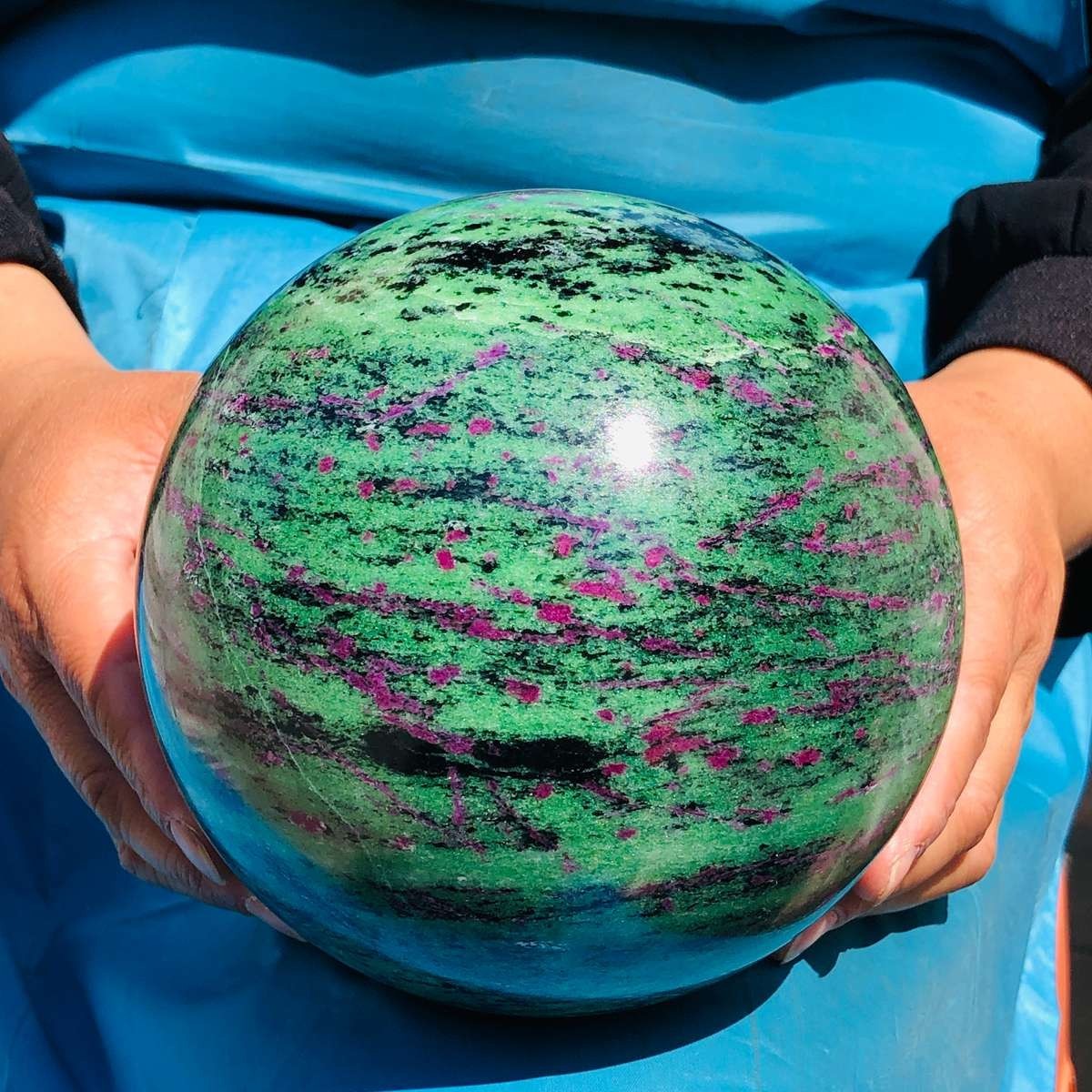9.81 LB Large Natural Ruby Zoisite Sphere Crystal Healing Stone Specimen 5152