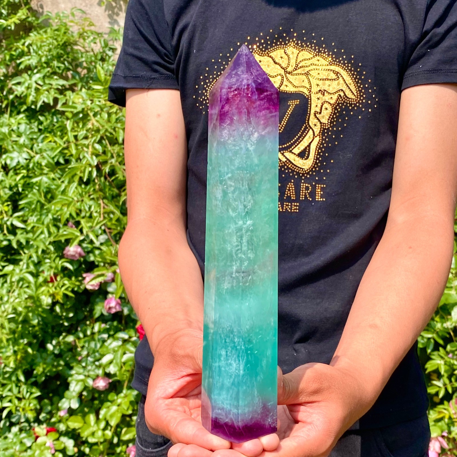 2.2LB Natural rainbow fluorite obelisk quartz crystal wand point Gem Healing