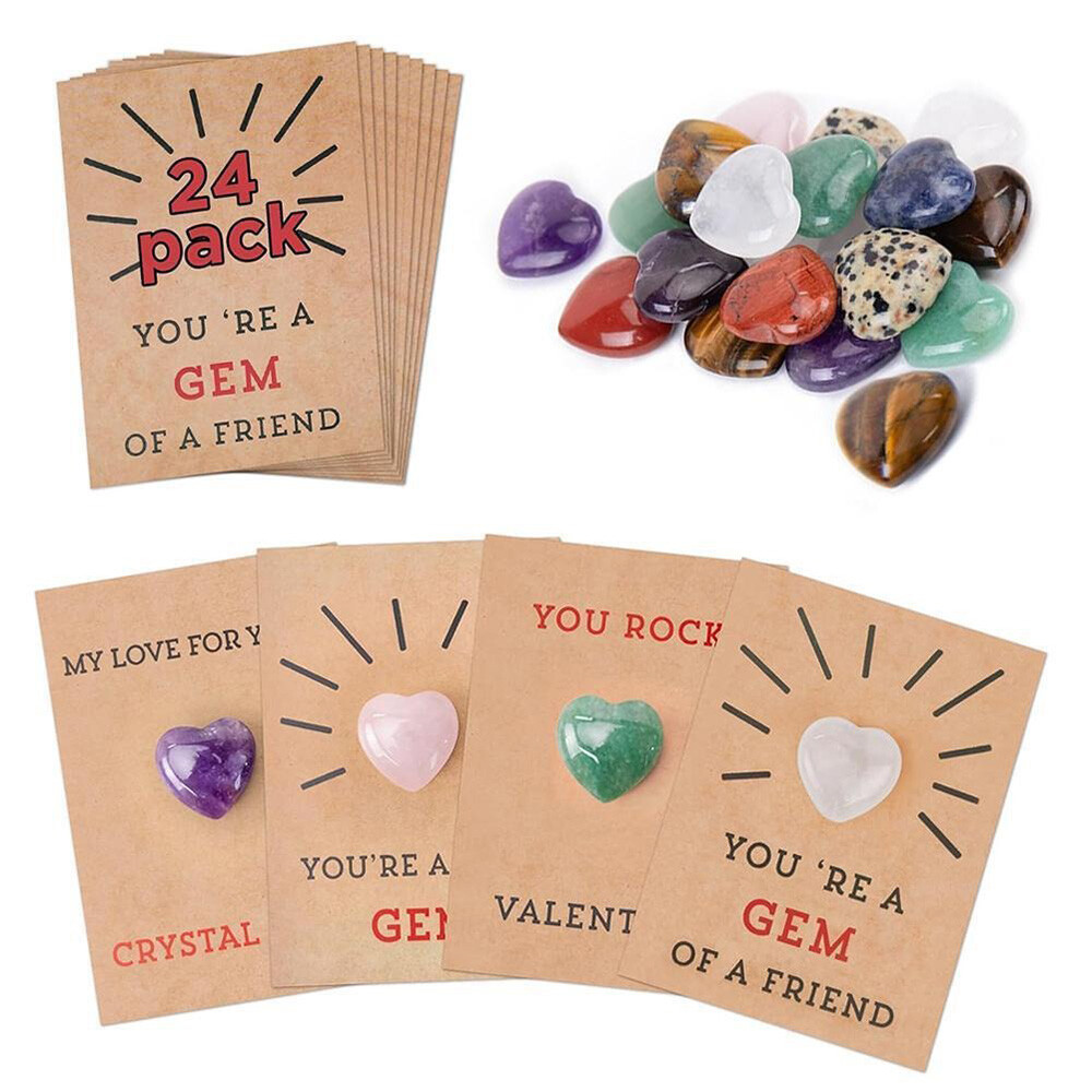 Valentines Day Gifts for Kids – 24Pack Valentines Cards with Heart-Shape Crystal