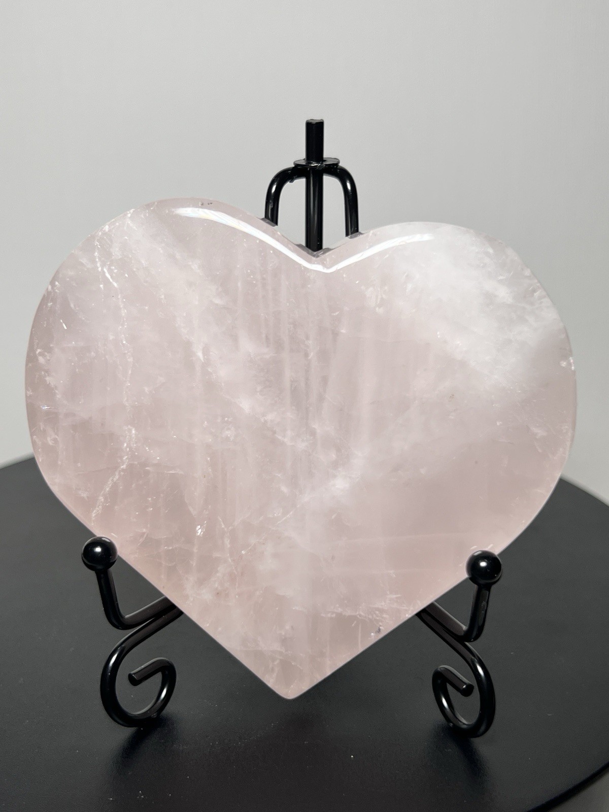Rose Quartz 4 Piece Set – Heart bowl, Rose, Pyramid, & Sphere (68mm)