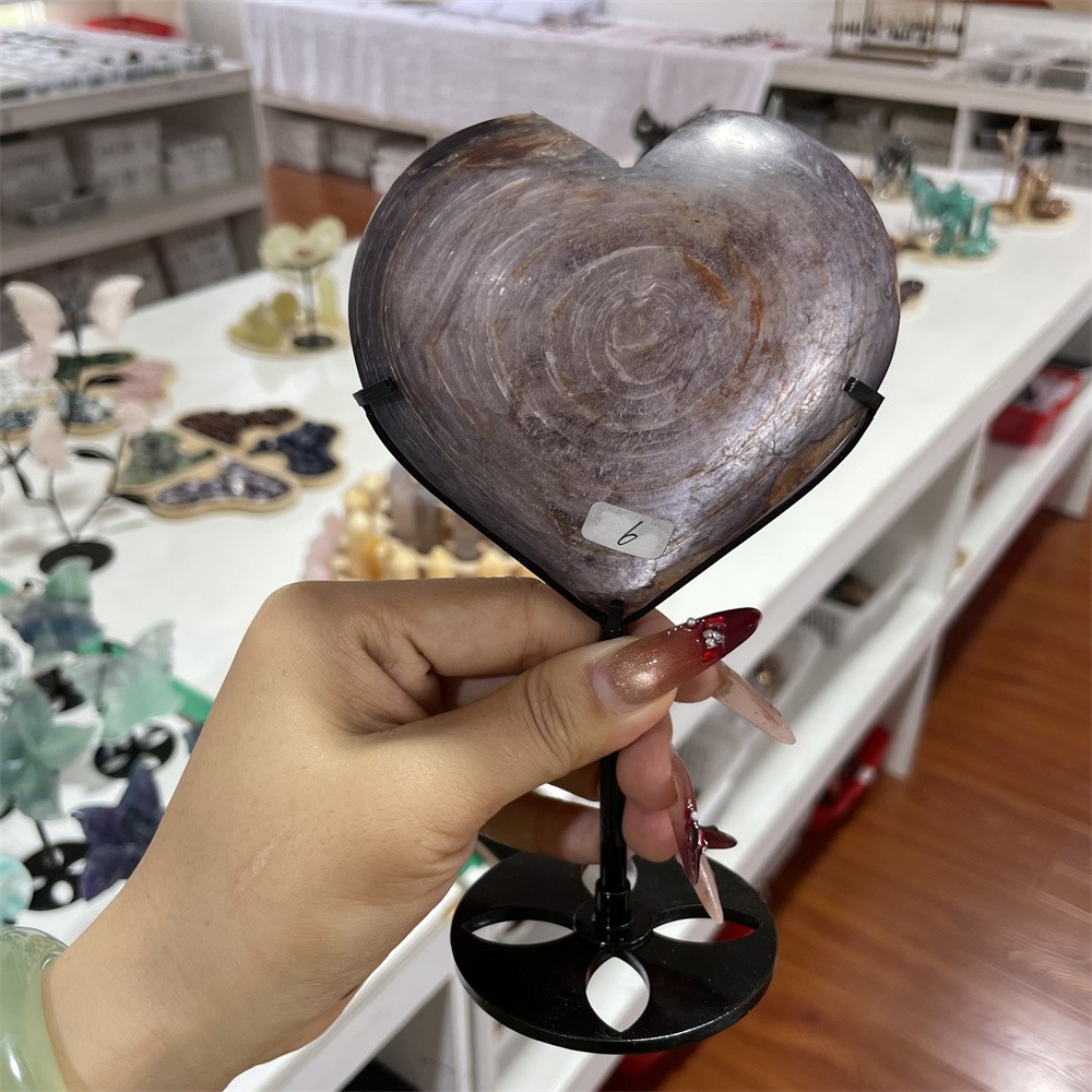 1.3LB 6.6″ Natural Purple Mica Love Crystal Quartz Carving Reiki Home Decor
