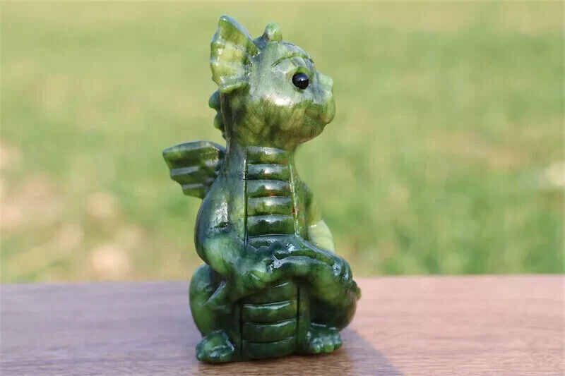 1pc Natural Green Jade Quartz Carved Dragon Skull Reiki Crystal Decor Gift