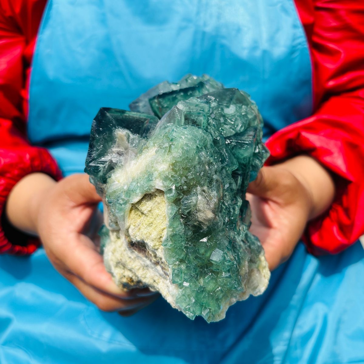 3.93LB Natural Green Fluorite Crystal Cluster Cubic Fluorite Specimen healing