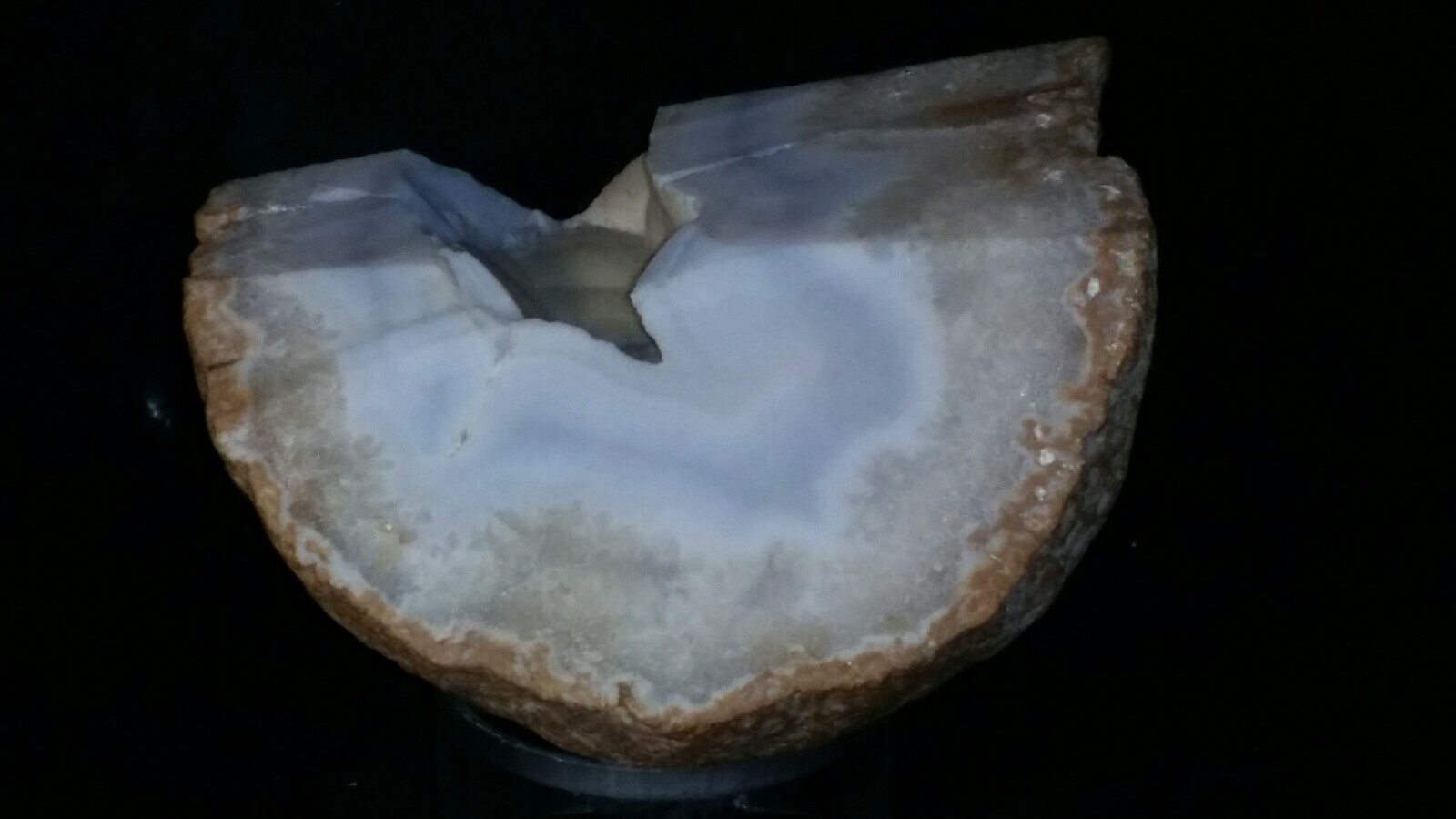 Blue Gray Chalcedony Quartz Geode Banded Agate Sliced and Polished rock #621