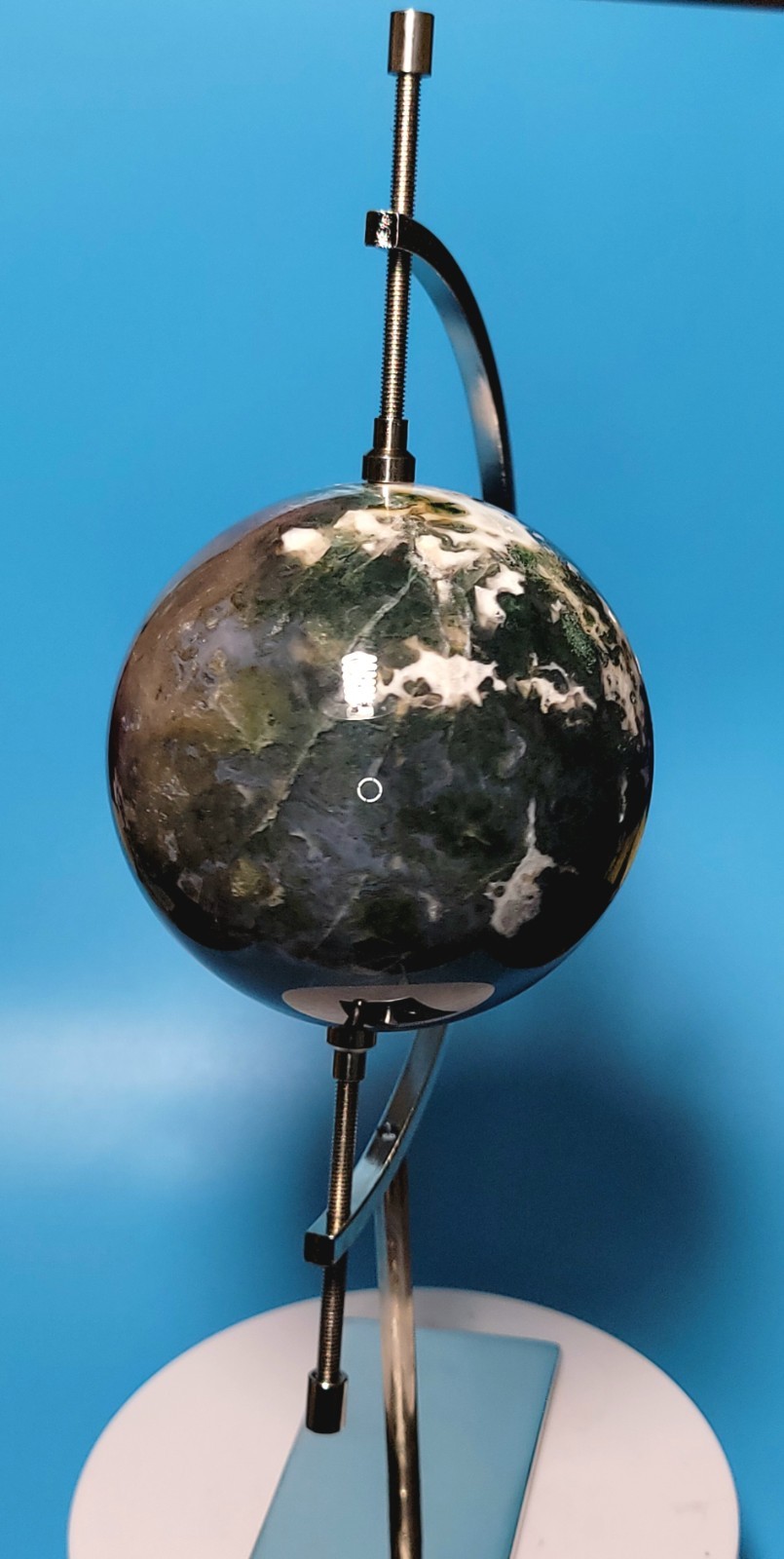 1.6 Lb Natural Aquatic Plants Agate Crystal Sphere with Aluminum Display Stand