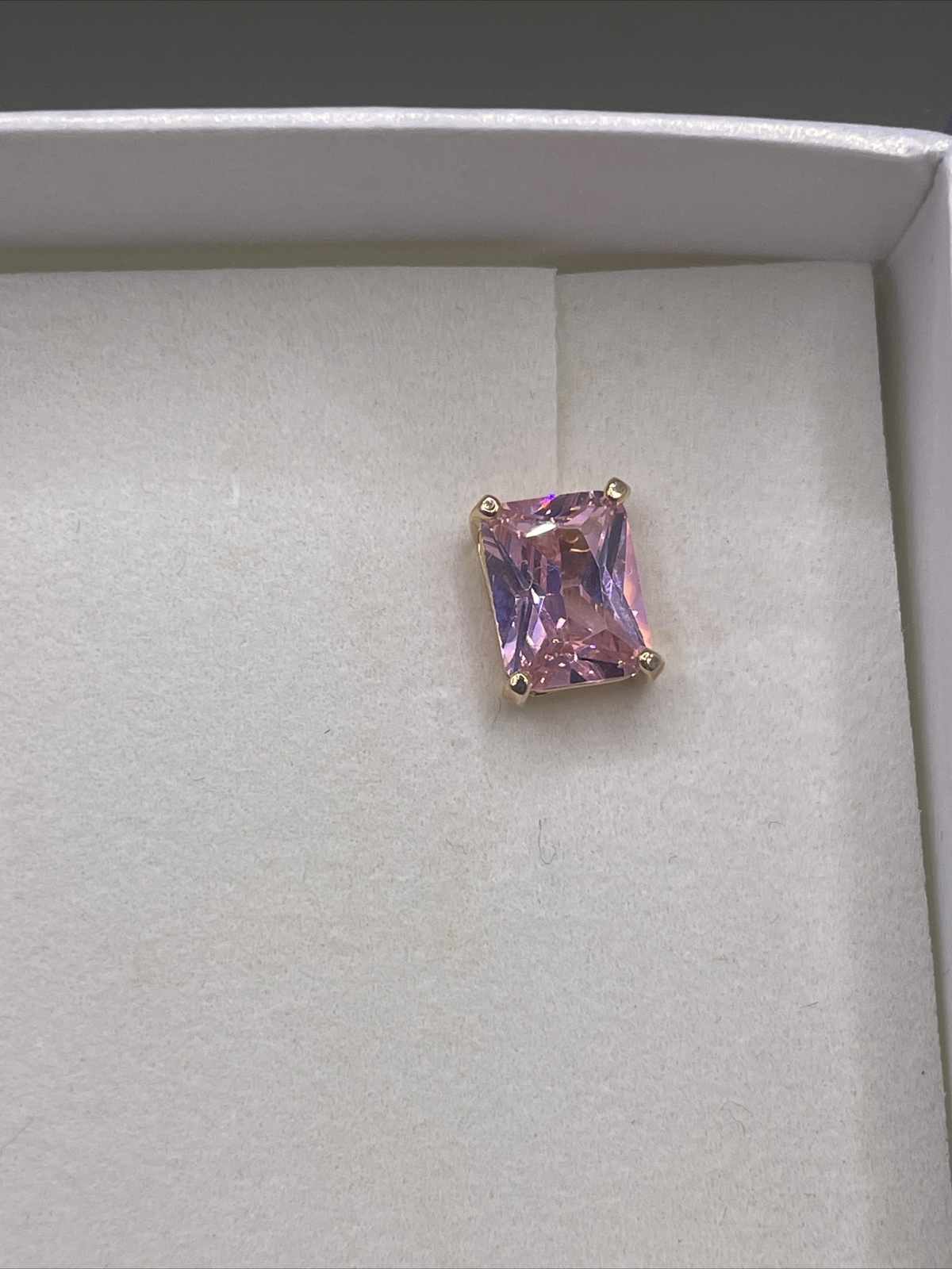 Gold Over Sterling Silver Rectangle Bright Pink Earrings Stud Pink Topaz #1003