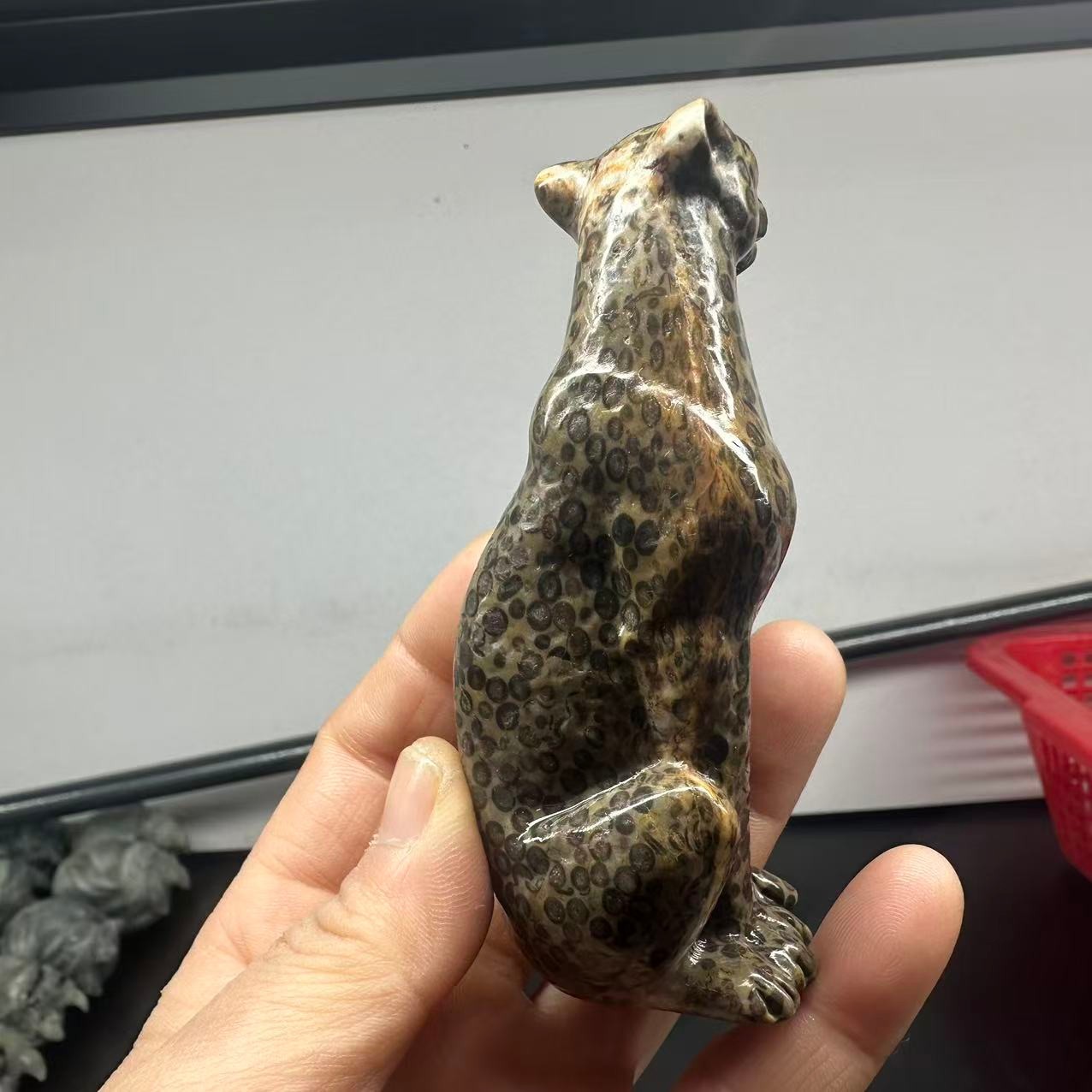 1pc Natural Money Leopard Stone Quartz Carved Leopard Skull Crystal Reiki Decor