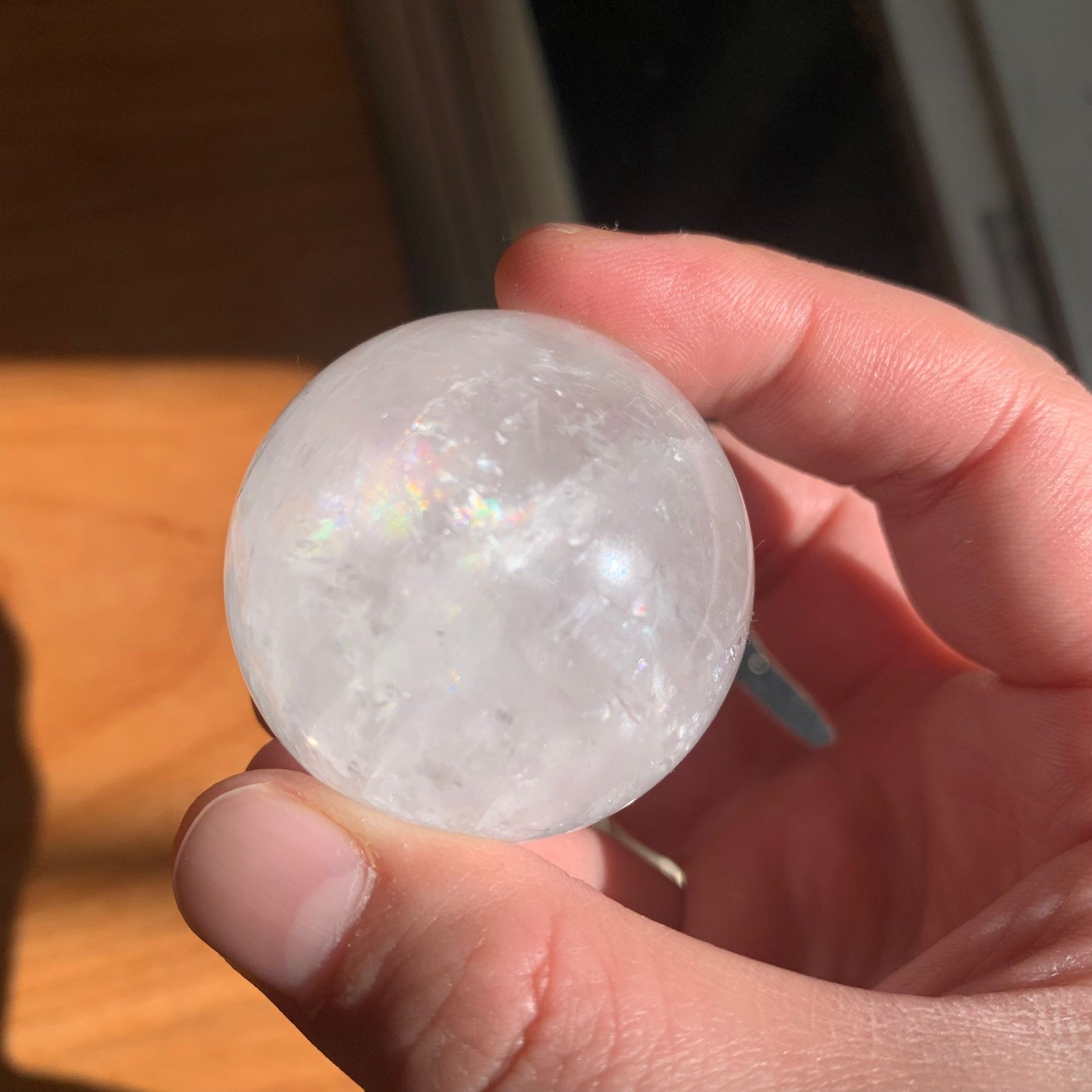 40mm 92g Clear Calcite Sphere Rainbow Energy Crystal Spiritual Altar Decor