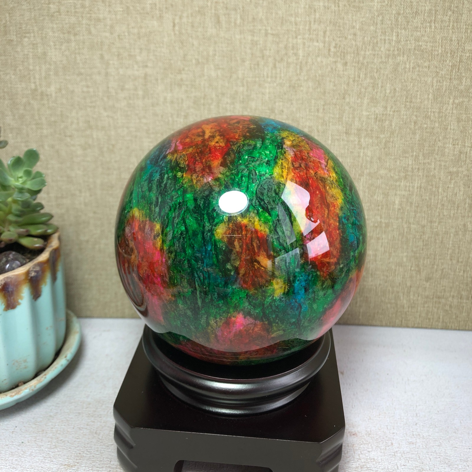 Natural “Seven Colors Jade” sphere flat bottom specimen Taiwan China 99mm A4578