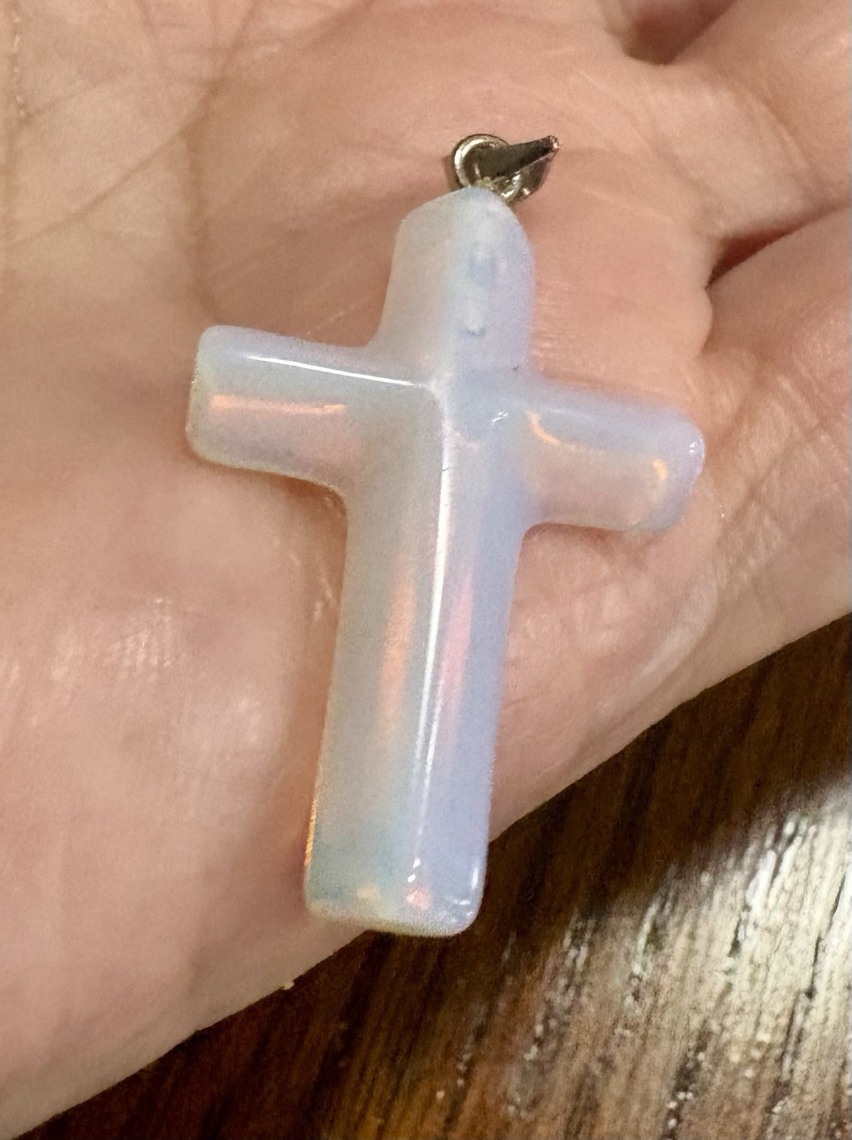 Opalite Cross Quartz Transparent Iridescent Pendant GF Clasp 1.5”