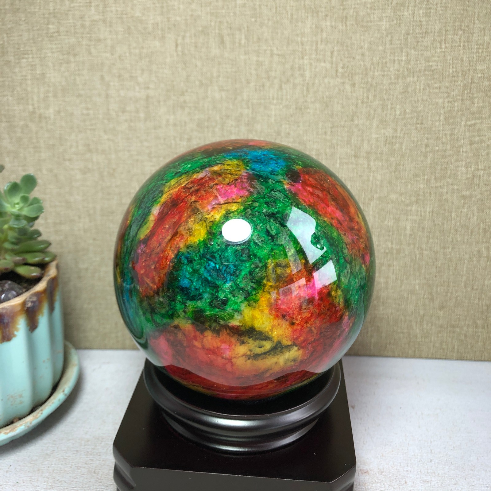 Natural “Seven Colors Jade” sphere flat bottom specimen Taiwan China 99mm A4578