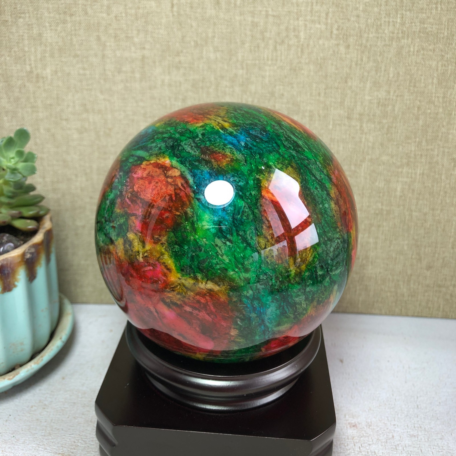Natural “Seven Colors Jade” sphere flat bottom specimen Taiwan China 99mm A4581