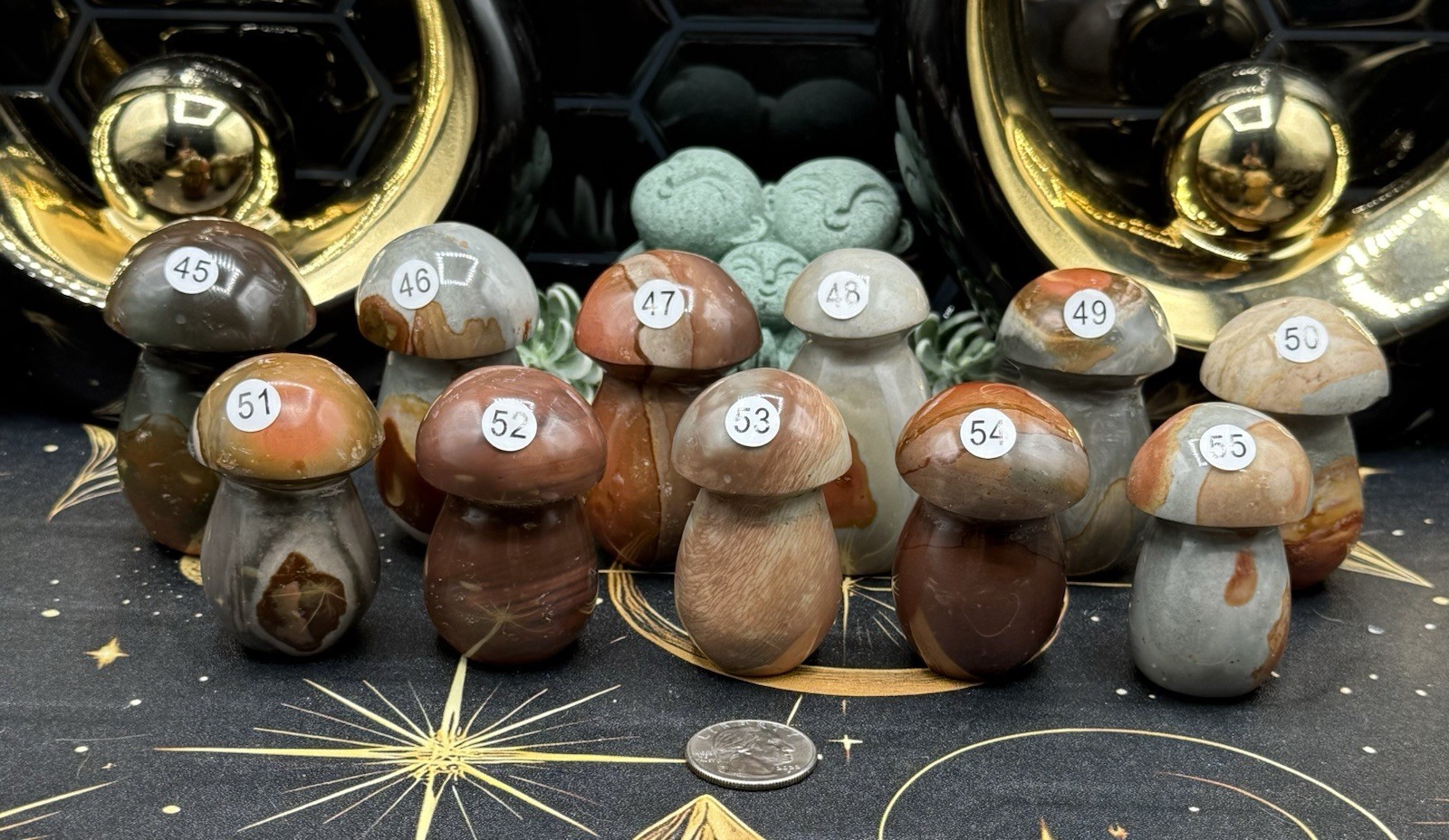 Natural Polychrome Jasper Mushrooms Carvings Free shipping