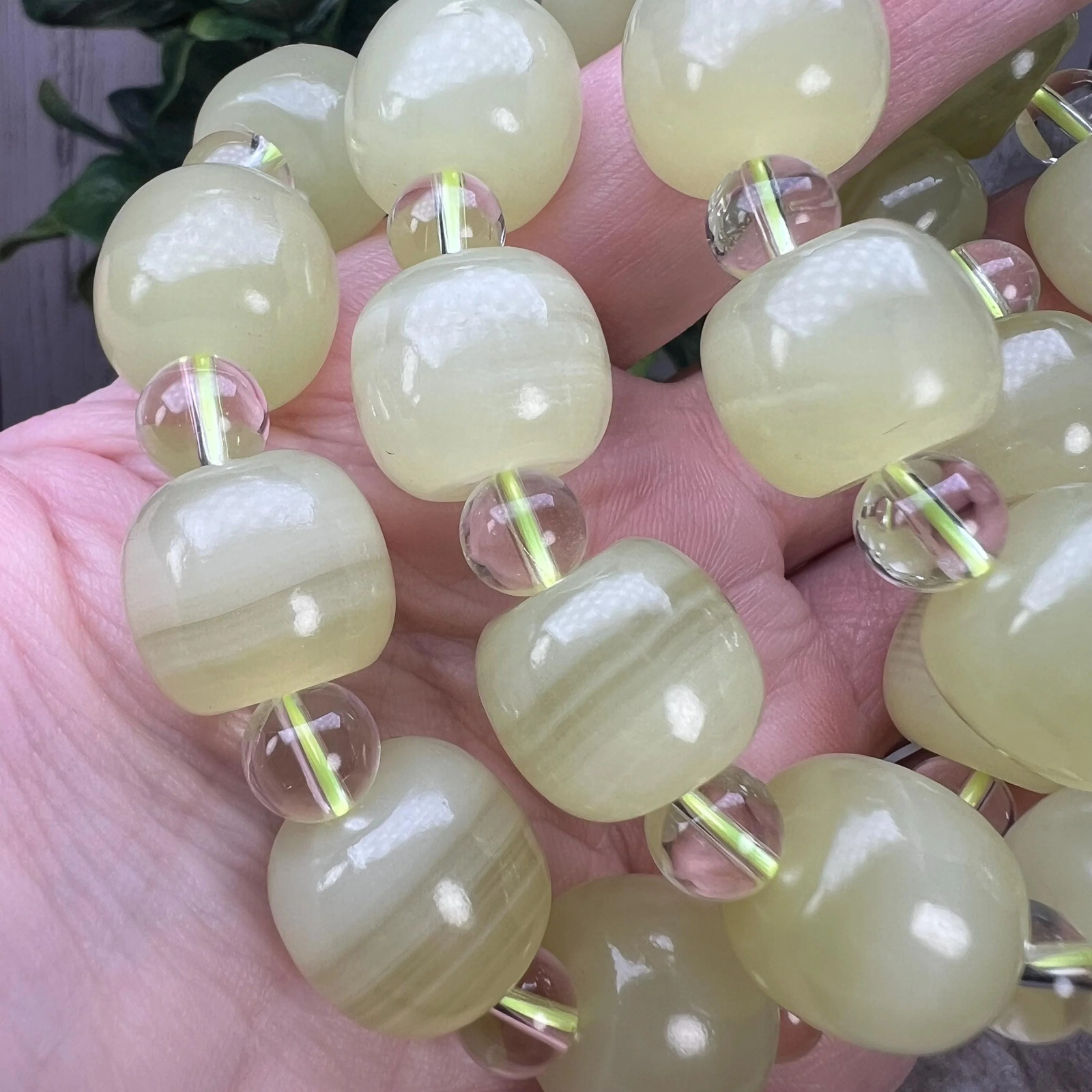 Afghan Jade Bracelet, Afghan Jade and Clear Quartz Crystal, Large Bead Crystal